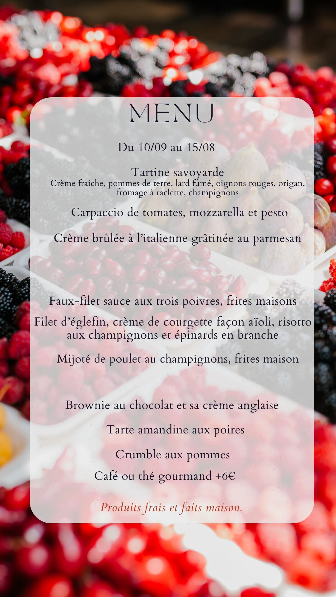 Menu du 10/09 au 15/09