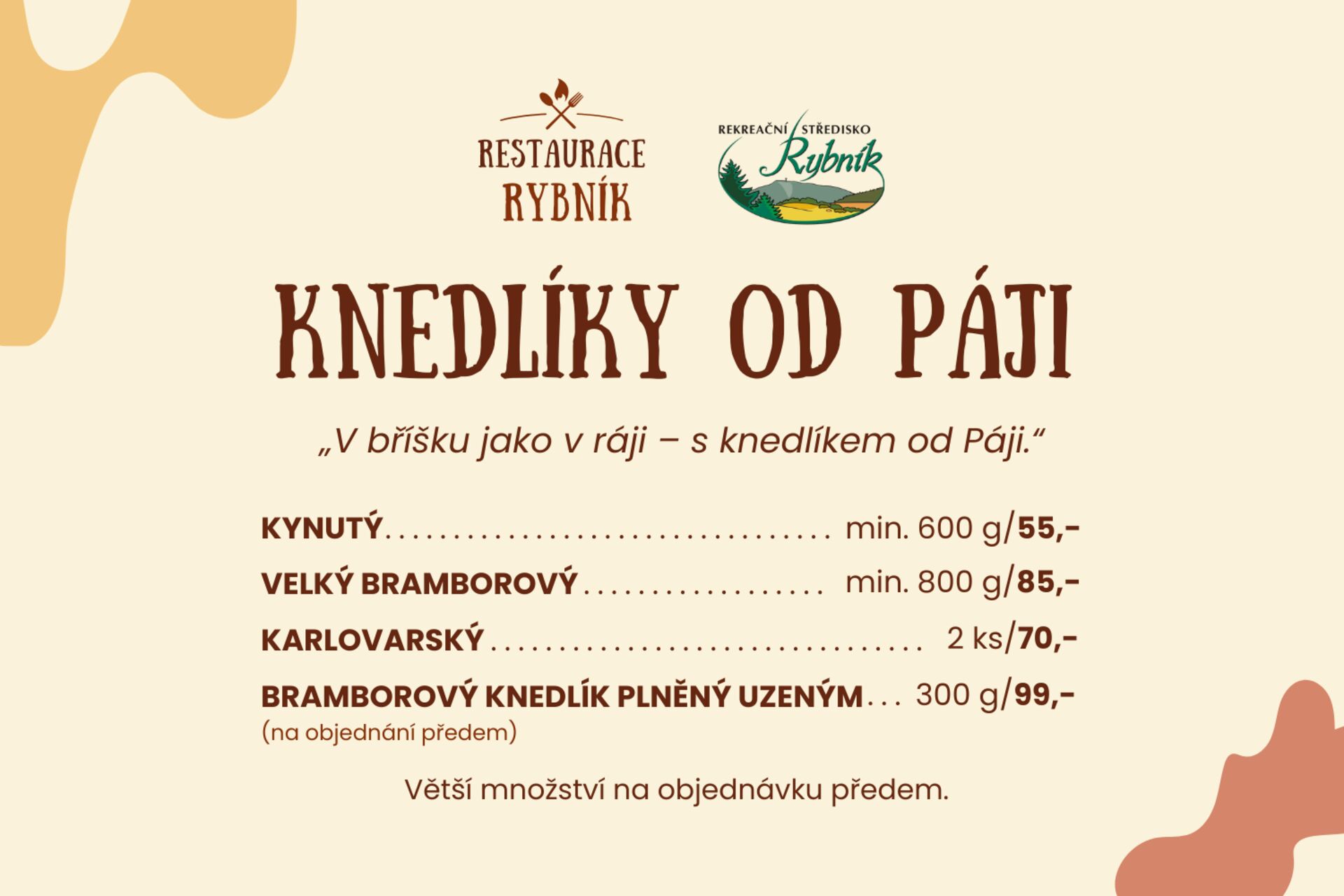 Domácí knedlíky na prodej