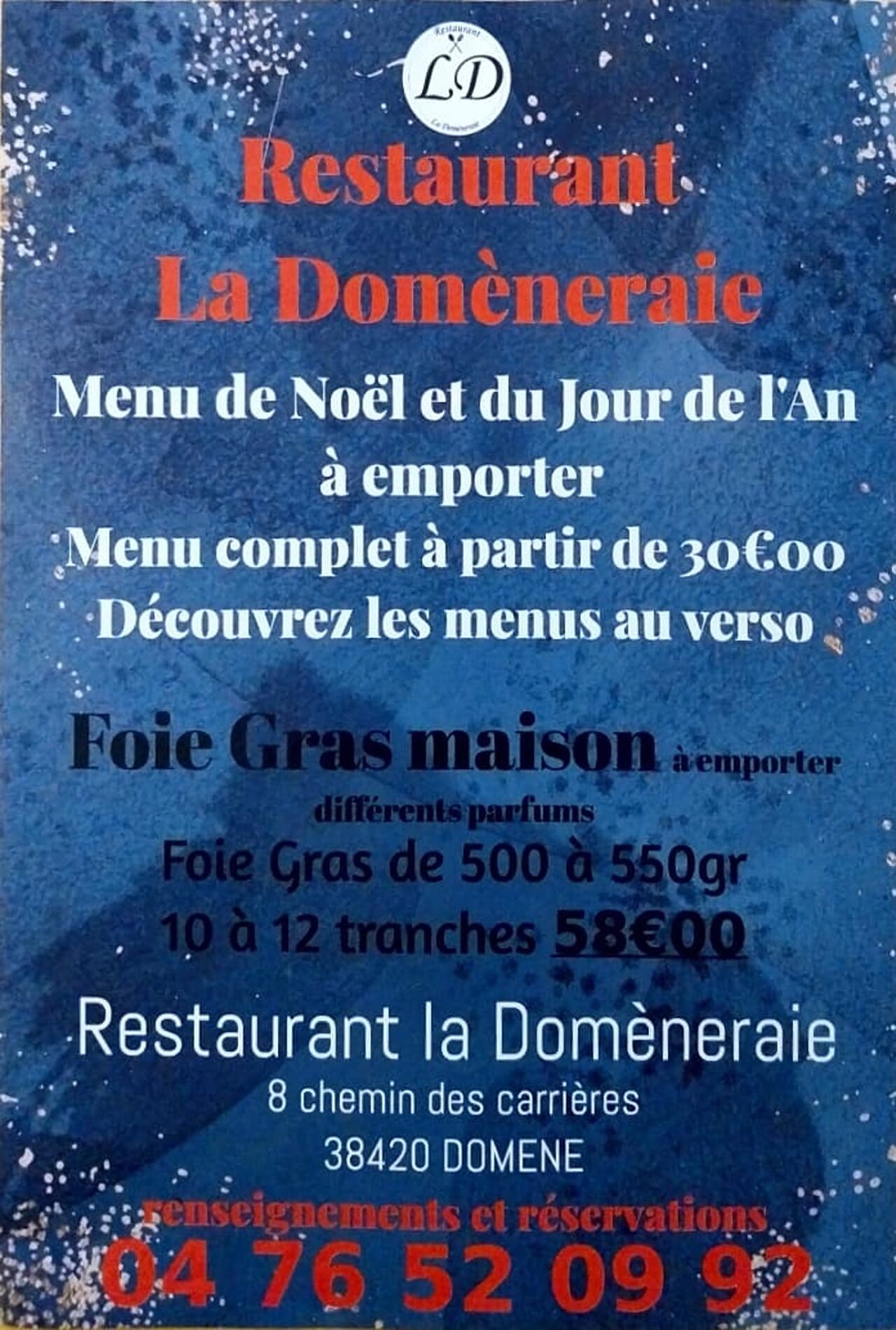 Menu à emporter pour fêtes de fin d'année