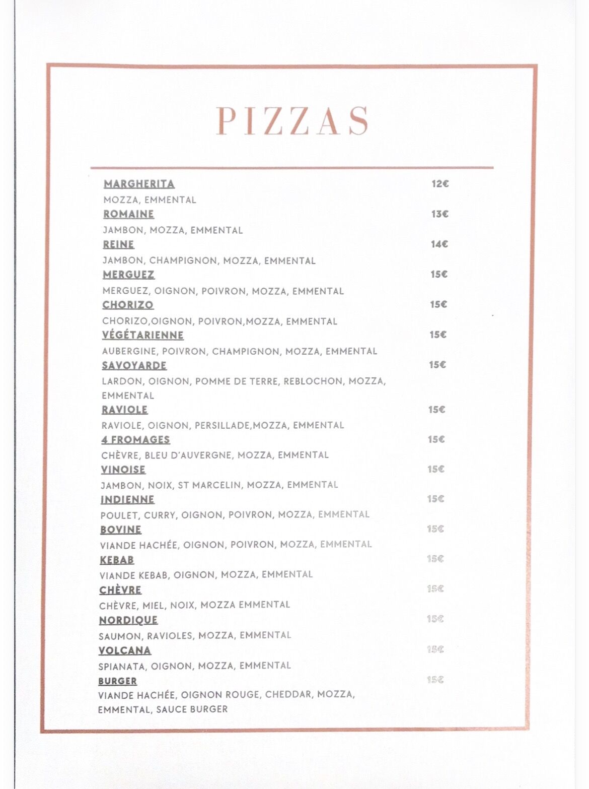 Carte des pizzas 