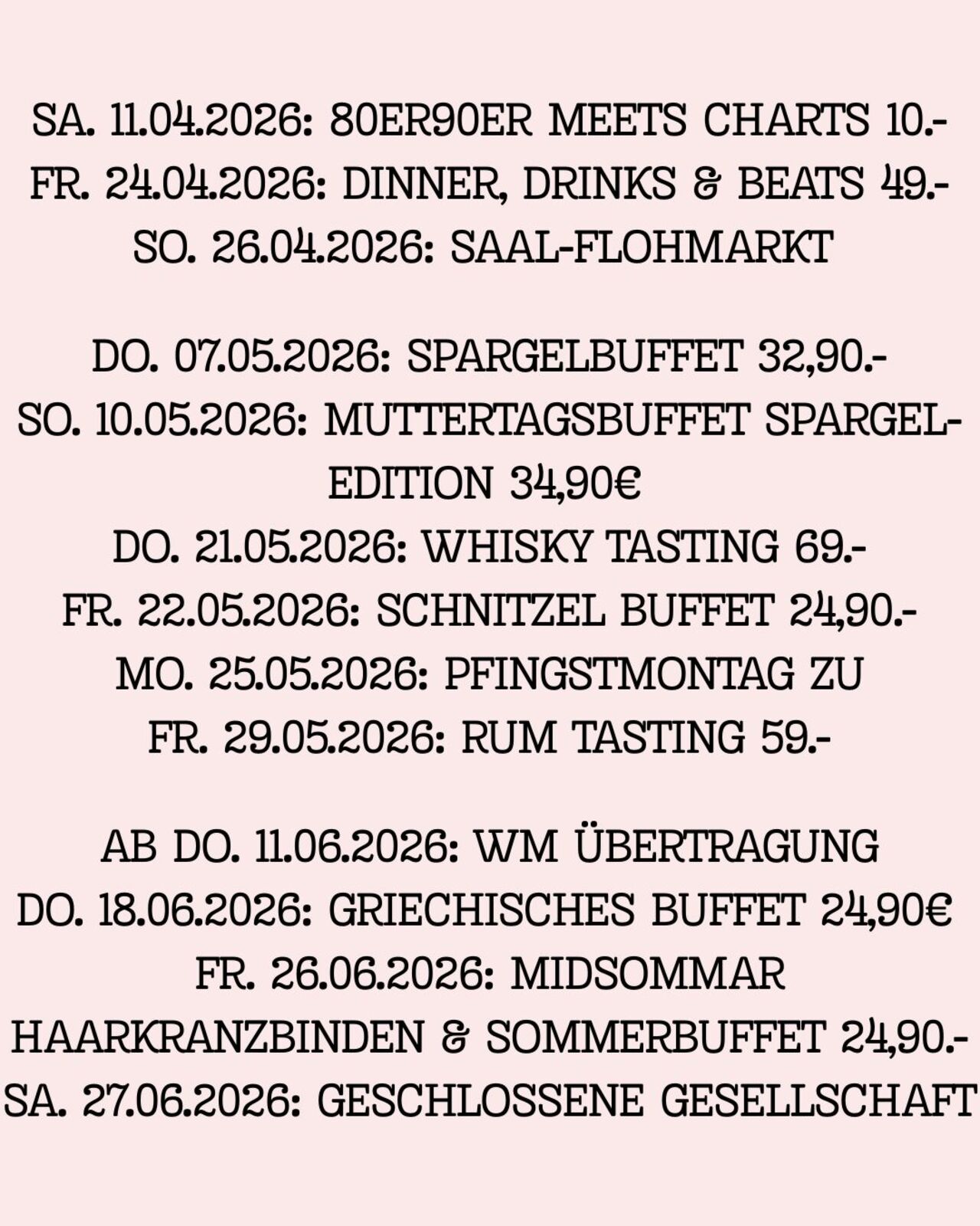 Buffet Abende in Weddelbrook Mai & Juni