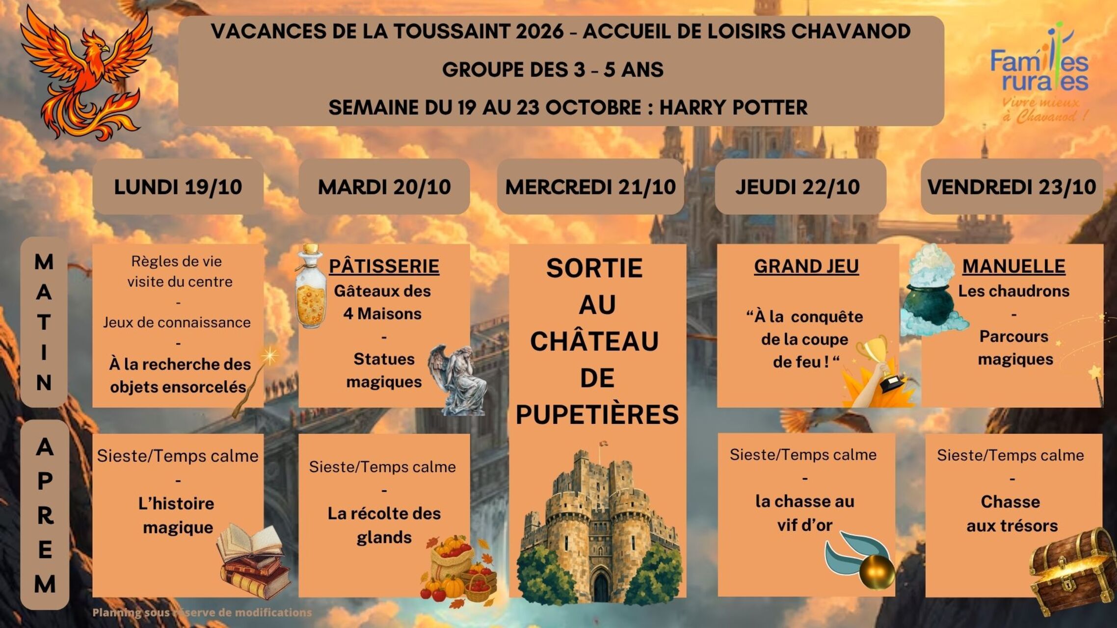 PLANNINGS VACANCES DE LA TOUSSAINT 2026