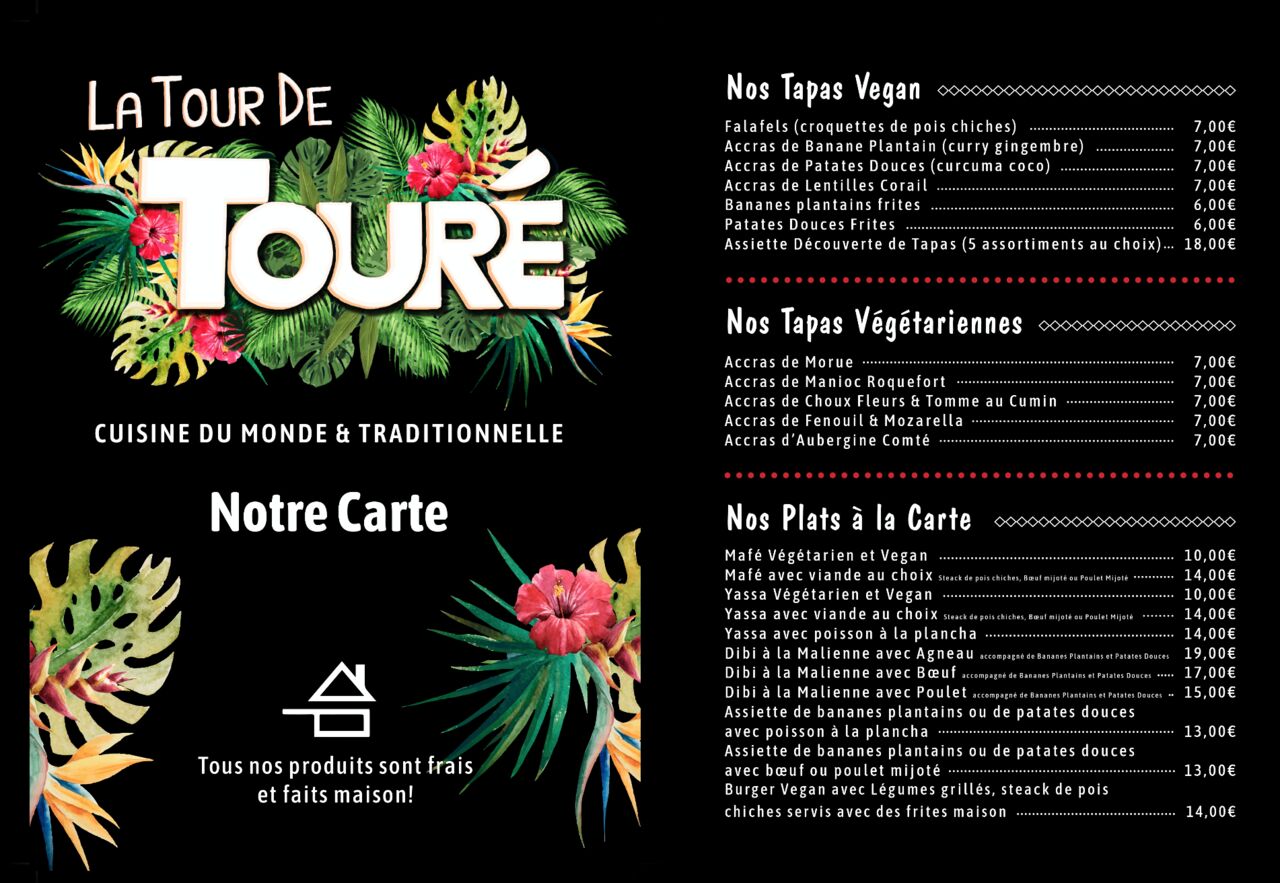 Menu du restaurant La Tour de Touré à Montpellier