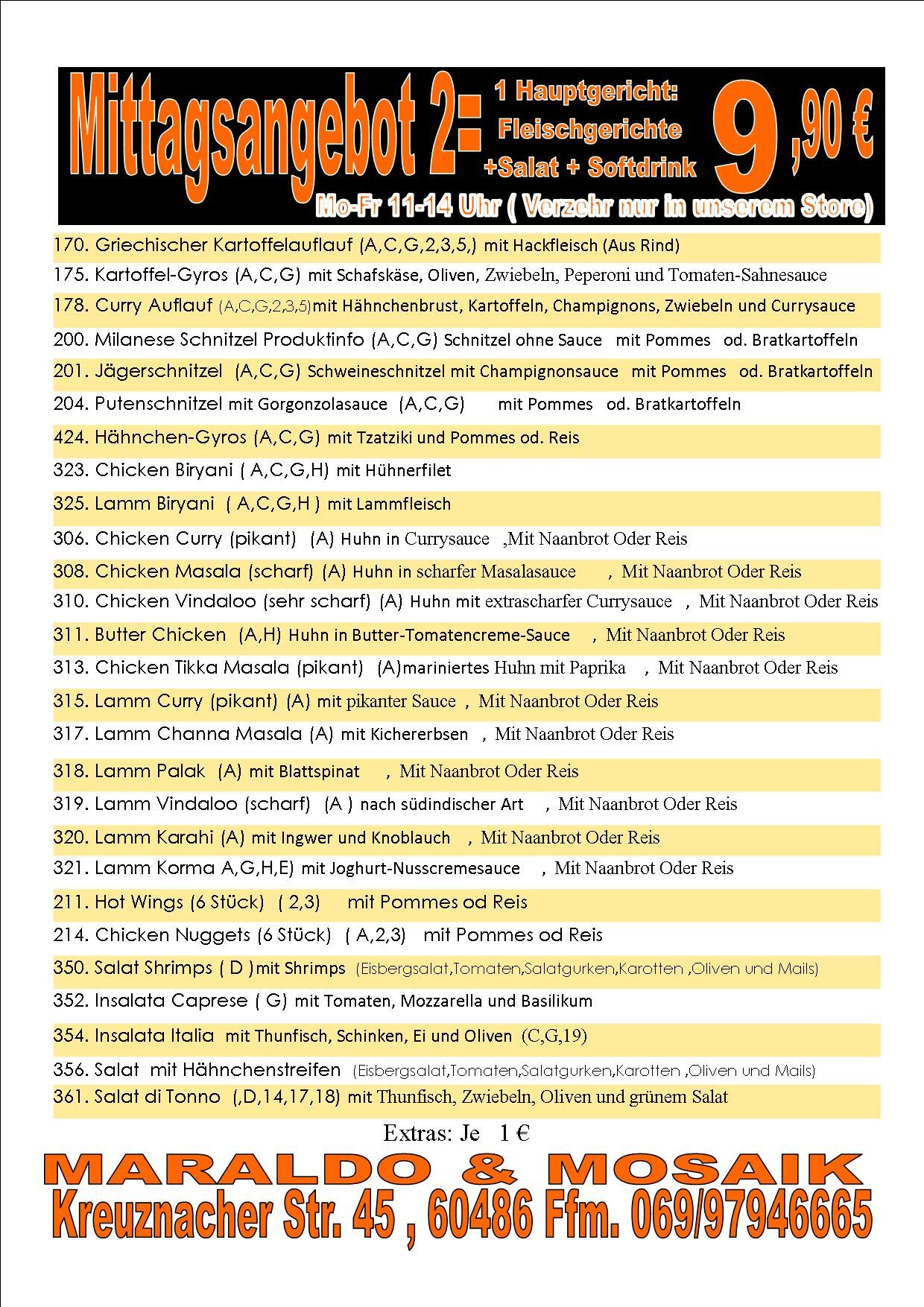 Mittagsangebot 11. bis 14 Uhr