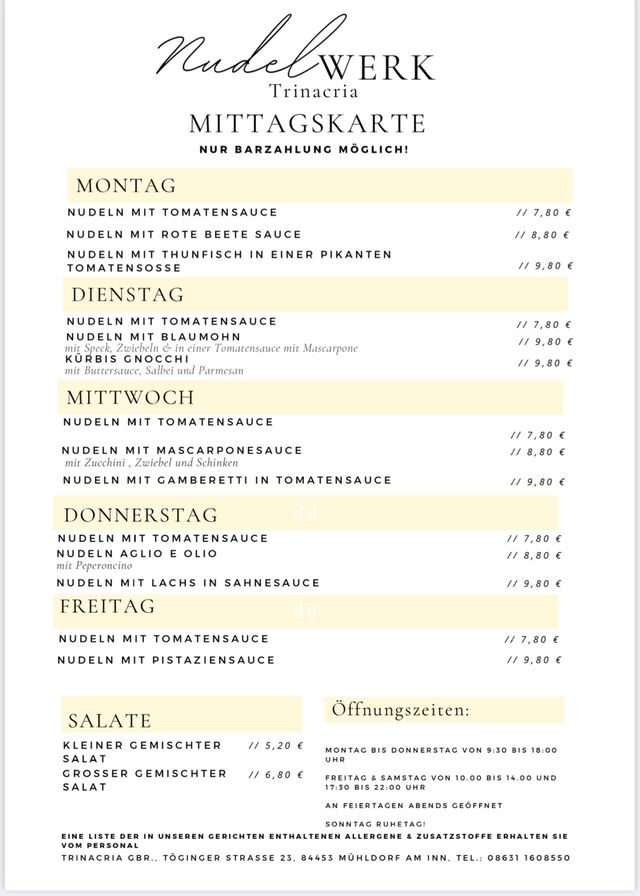 Mittagskarte von 28.10 -31.10