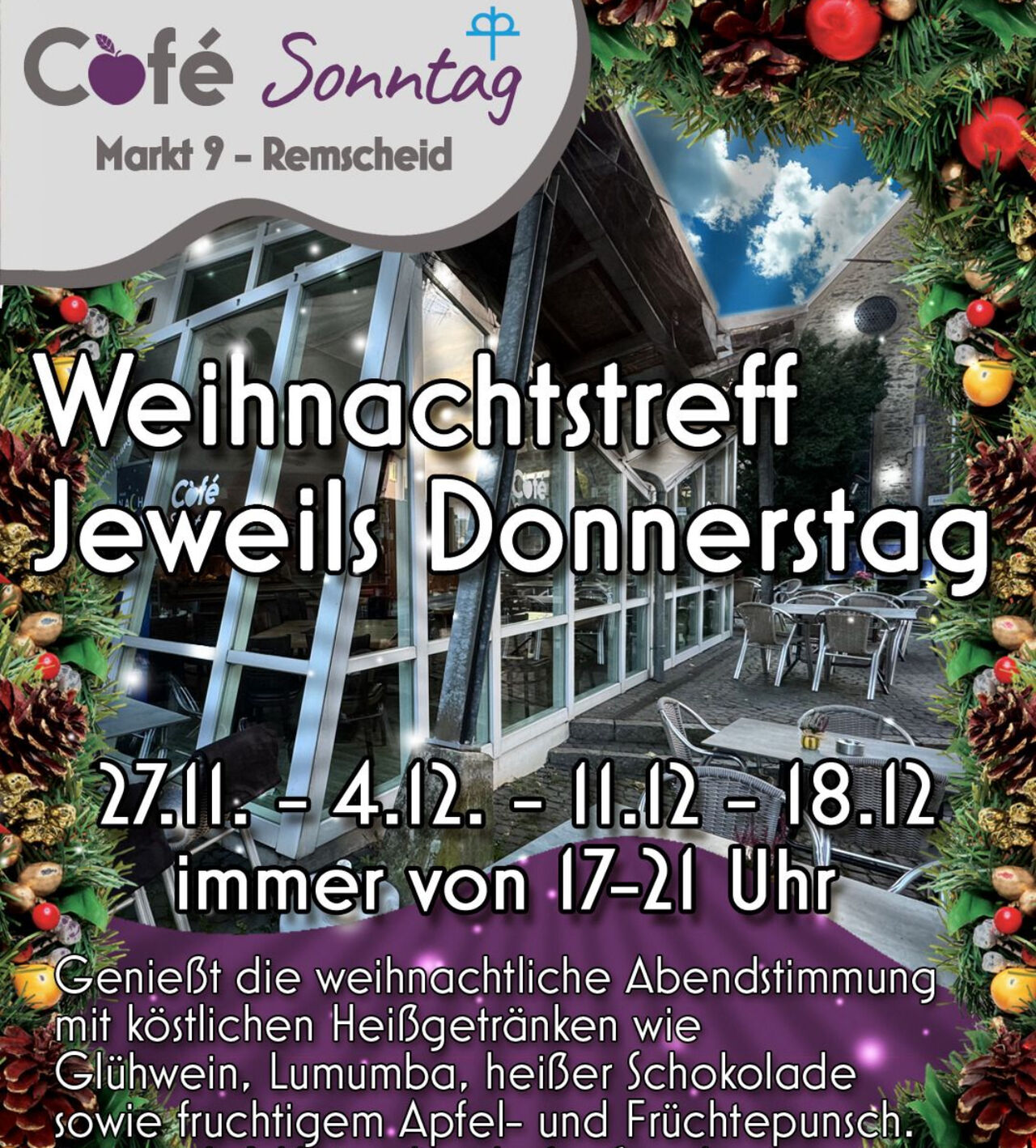 Cafe Sonntag Weihnachtstreff ! Jeweils donnerstags vor Weihnachten ab 17:00 Uhr!