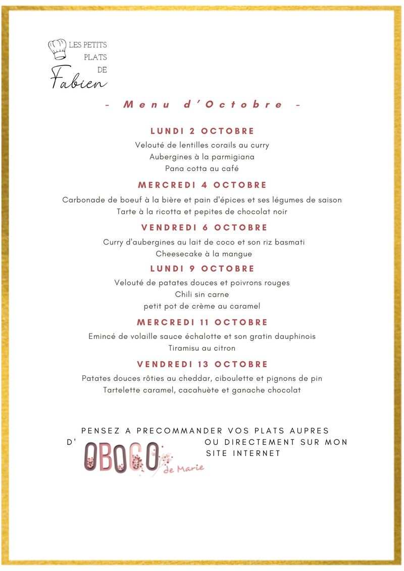 Menu Octobre