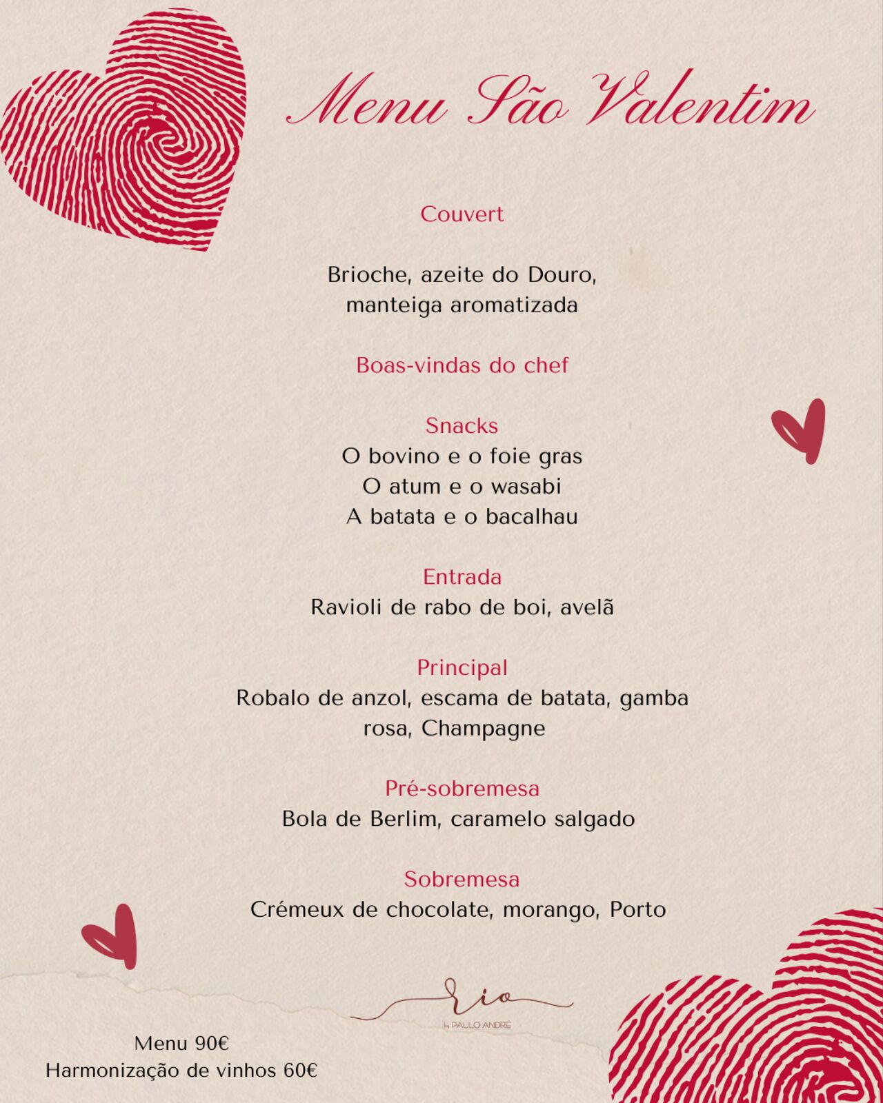Menu de São Valentim
