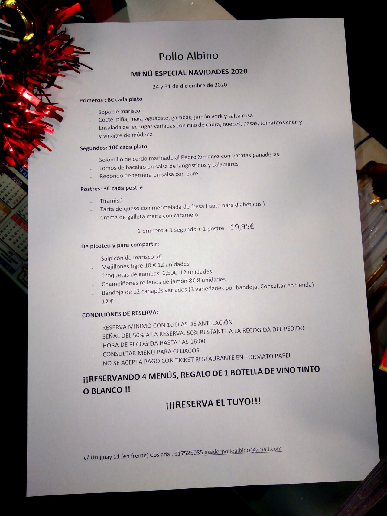 Nuestro menú nochebuena????? y noche vieja, recogida en tienda ☎️917525985 