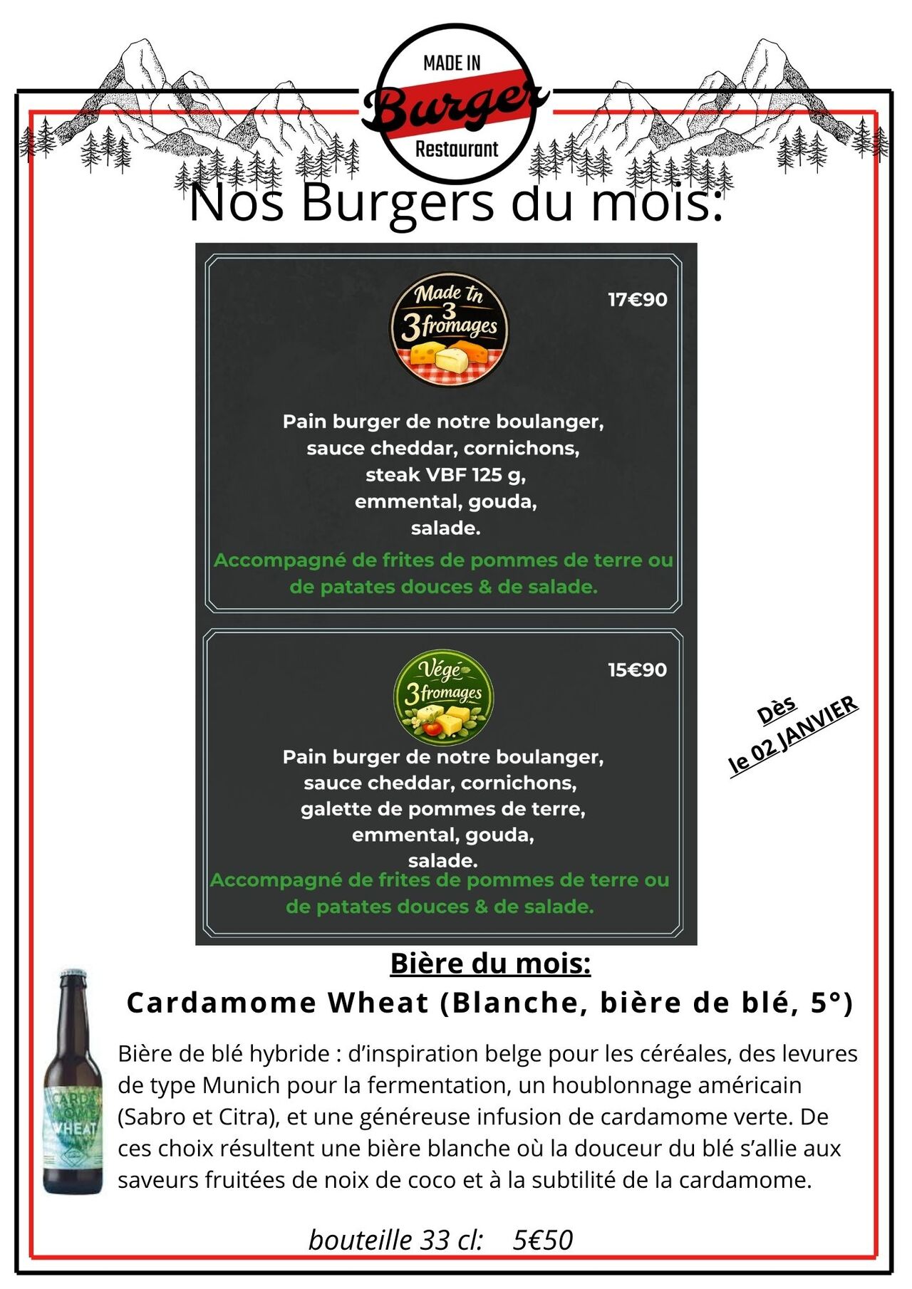 🧀 Avis aux amateurs de fromage 🧀 Le 2 janvier, on met le fromage à l’honneur avec notre nouveau burger du mois :