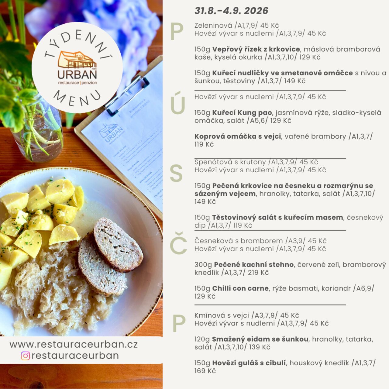 Obědové menu 31.8.-4.9.