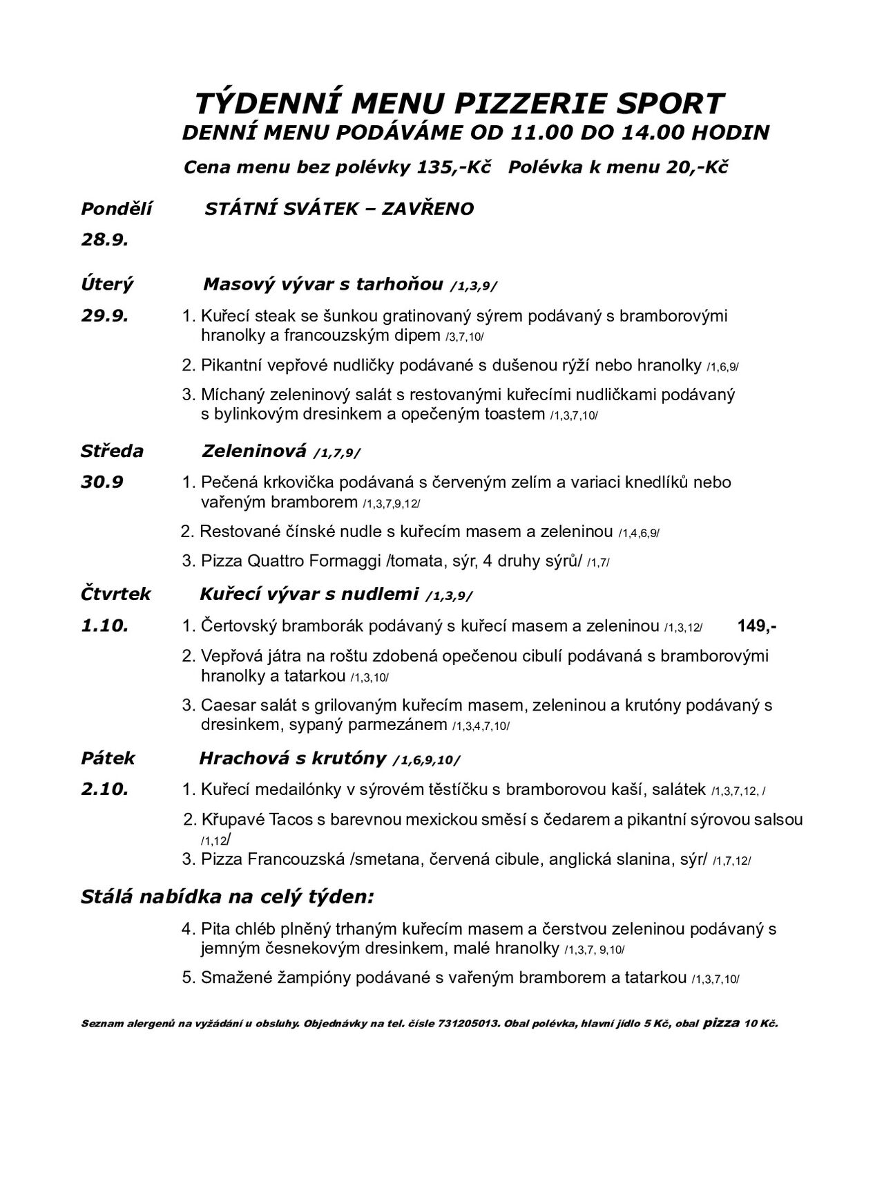 Týdenní menu