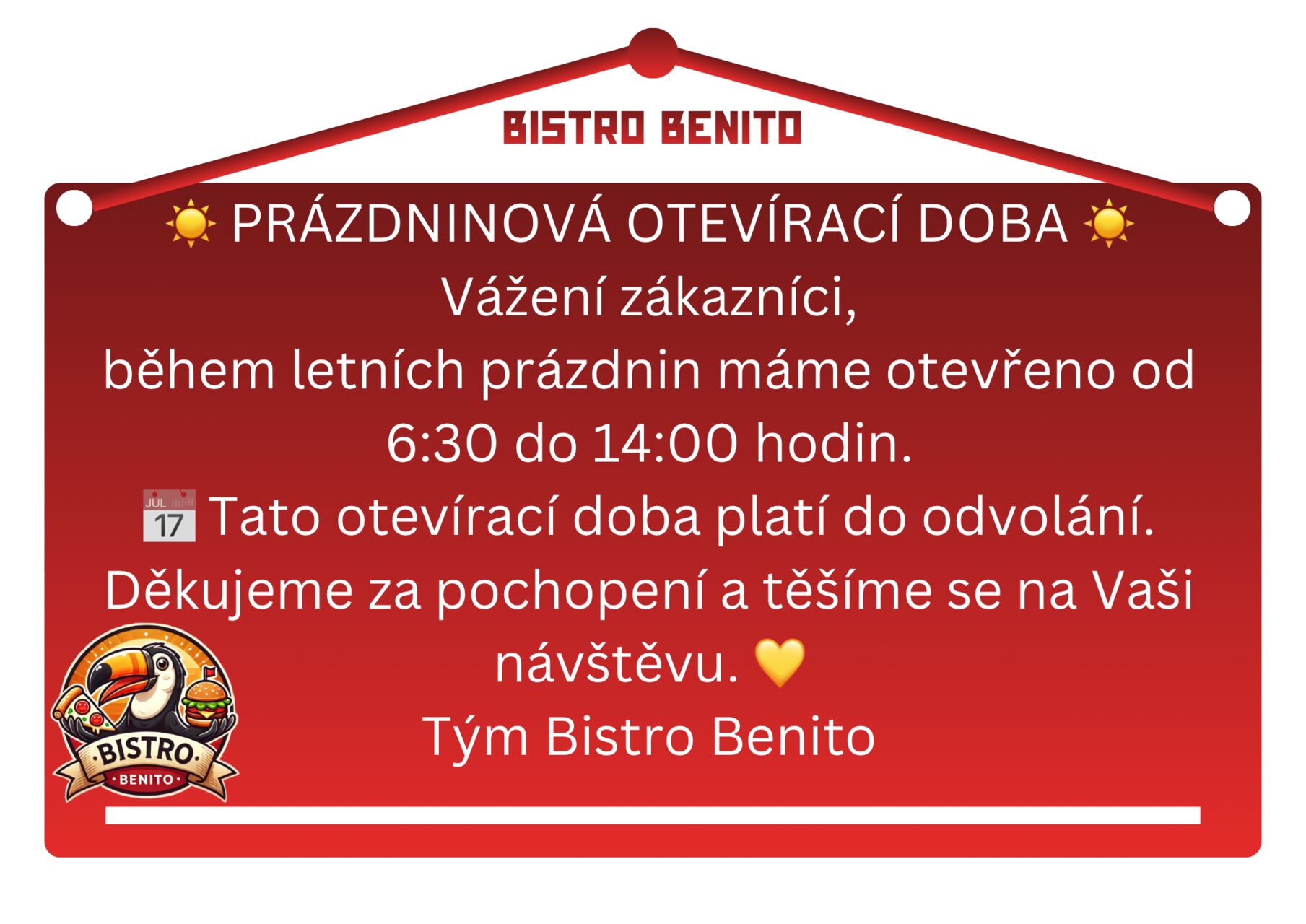 Prázdninová otevírací doba
