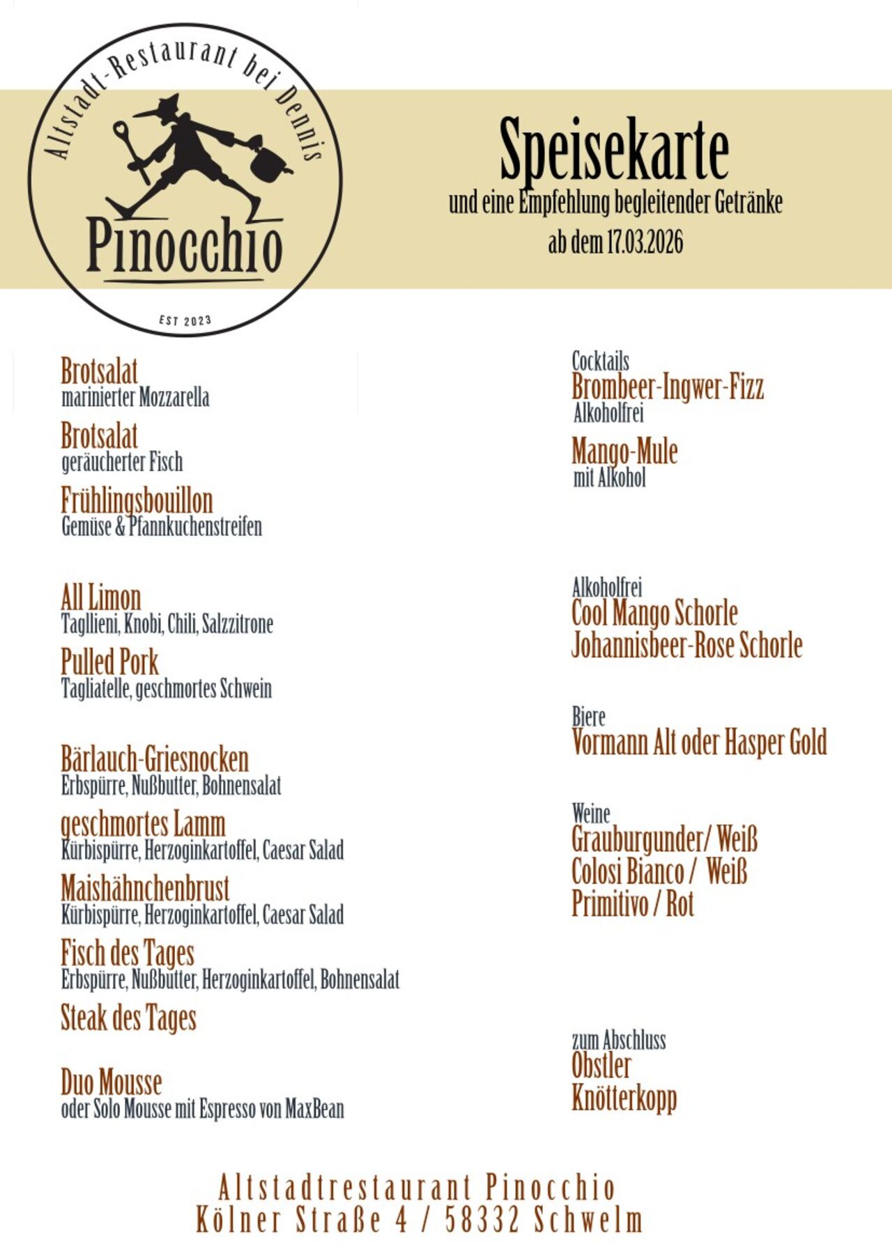 Unsere Speisekarte vom 17.03.2026 bis zum 28.03.2026