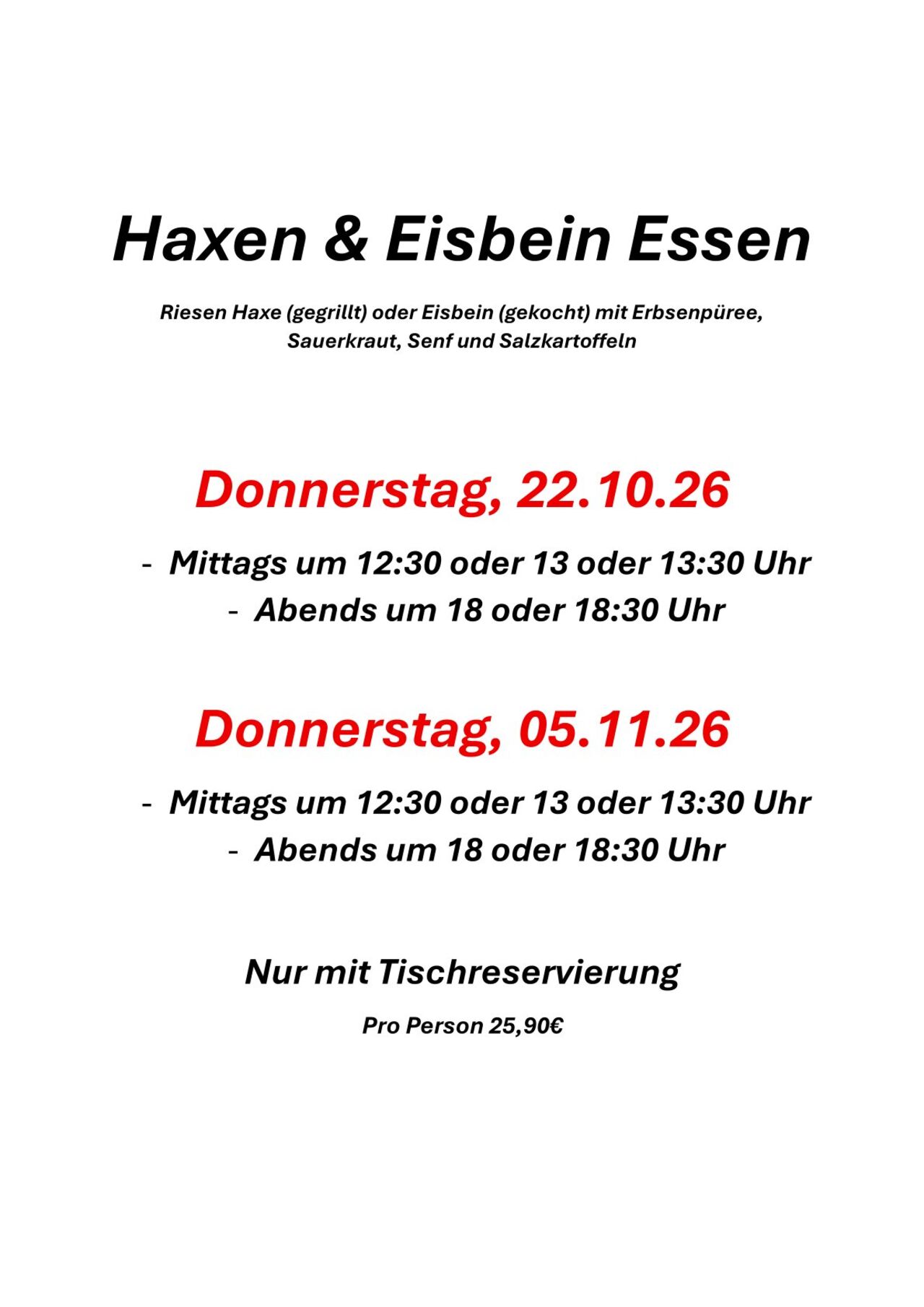 Riesen Haxen- und Eisbein Essen