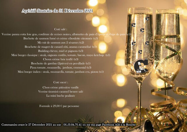Apéritif dînatoire du réveillon du 31 Décembre 2021 