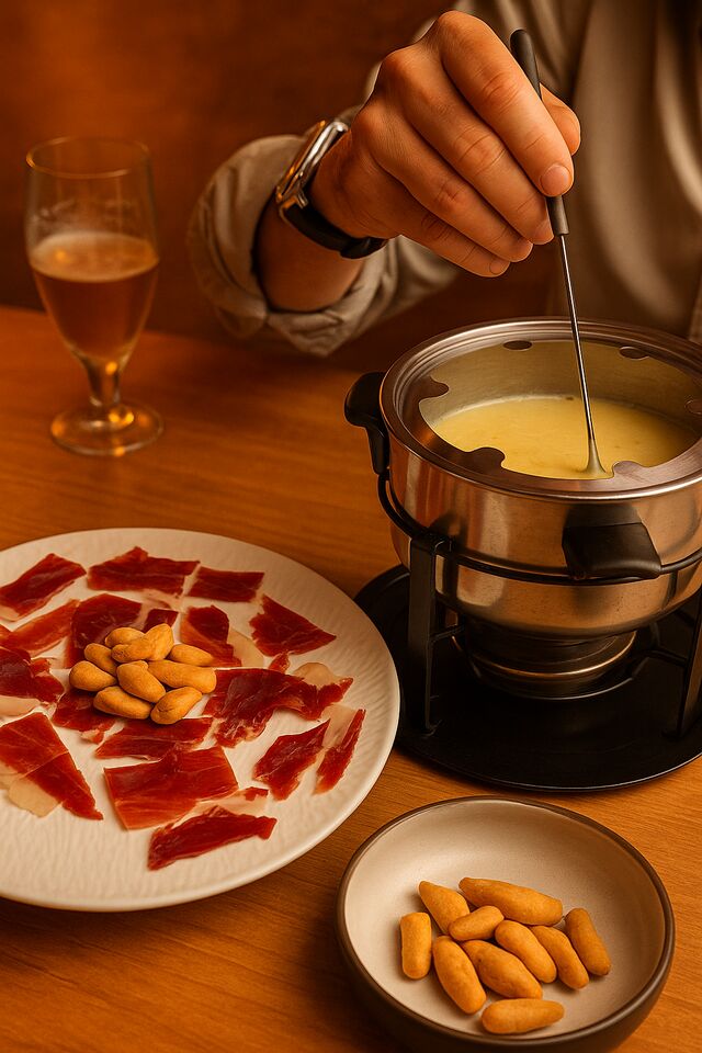 Fondou de queso con jamón iberico