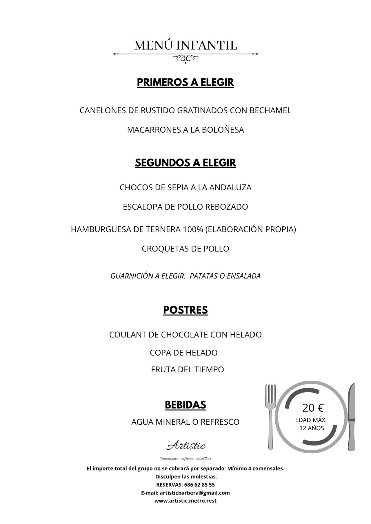 MENÚ GRUPO INFANTIL