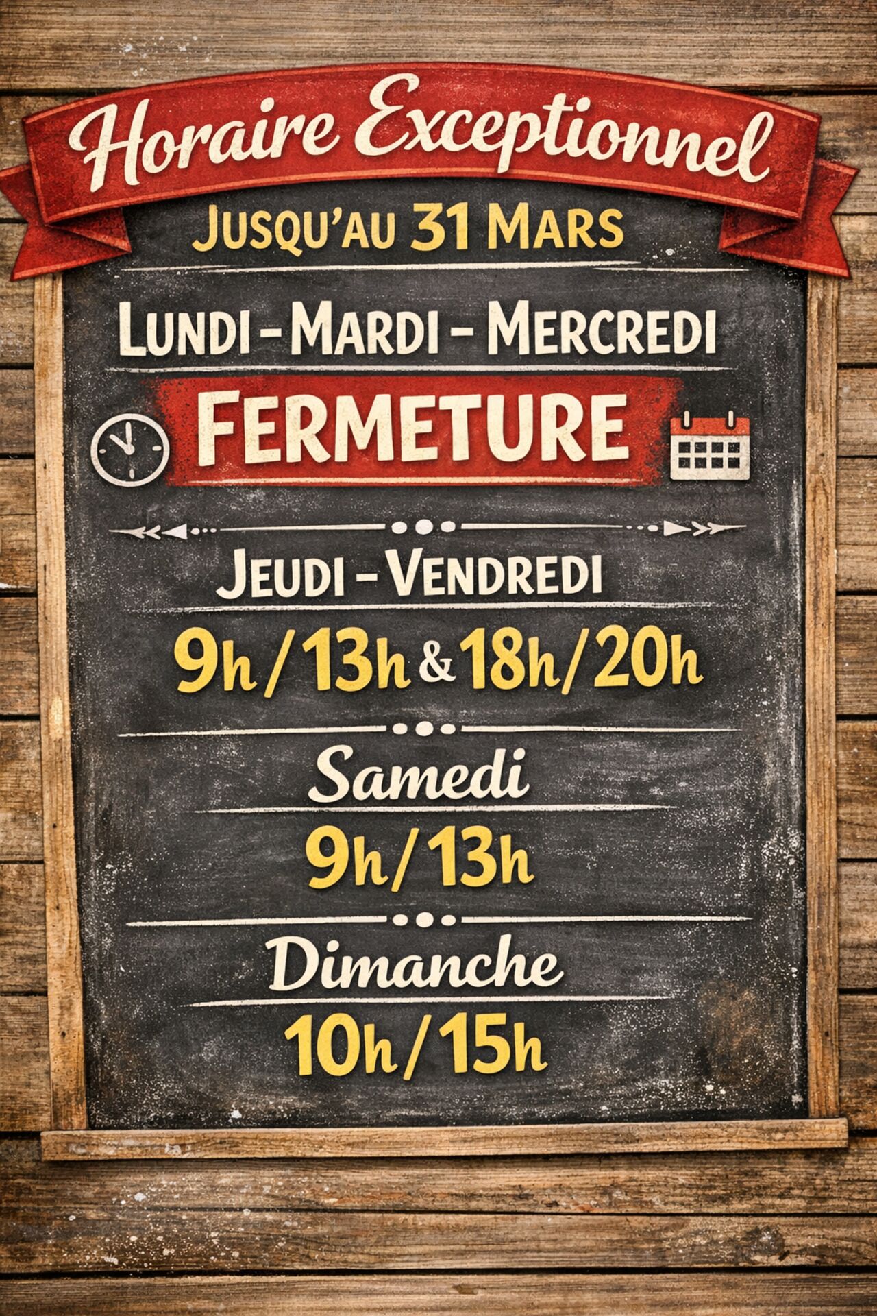 Horaire jusqu'au 31 mars