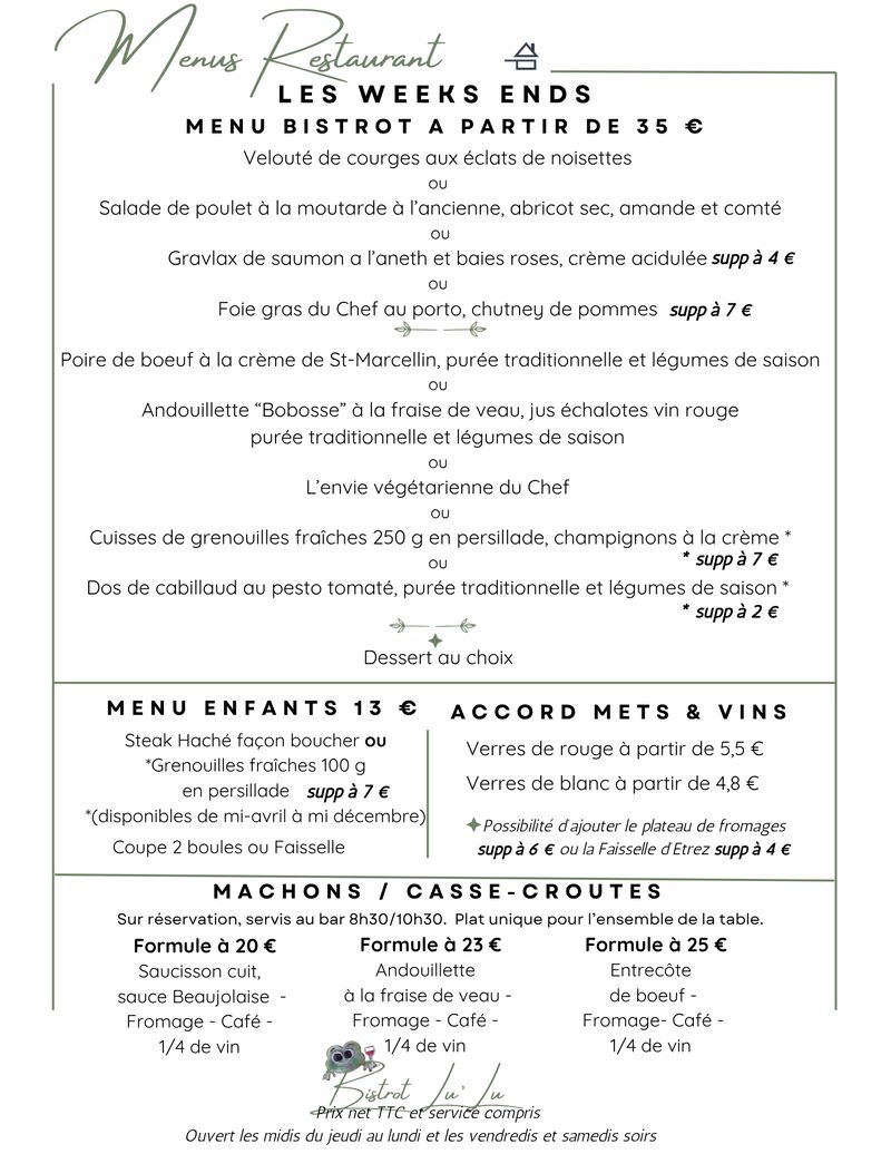 MENU WEEK END