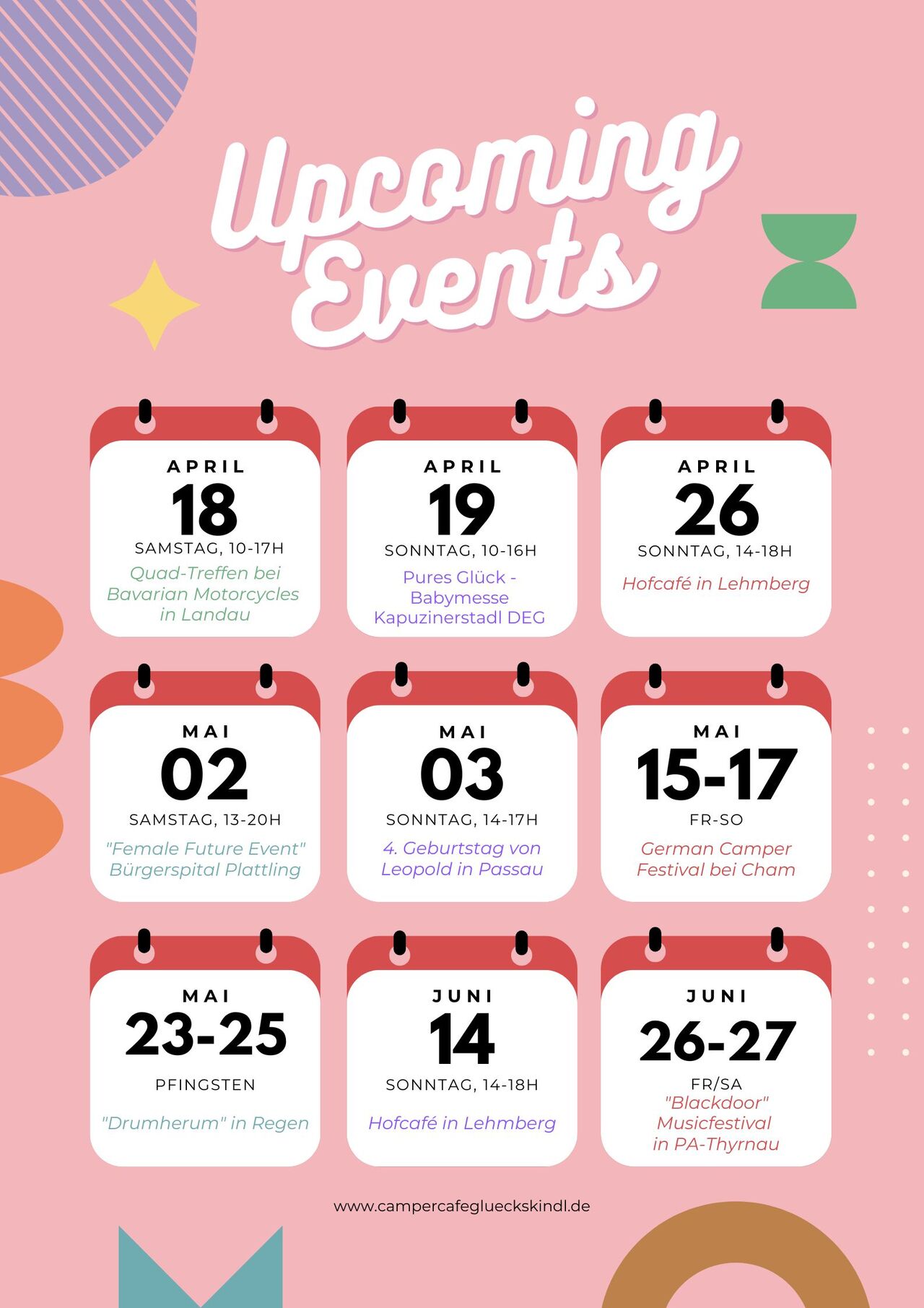 Upcoming Events April - Juni 2026