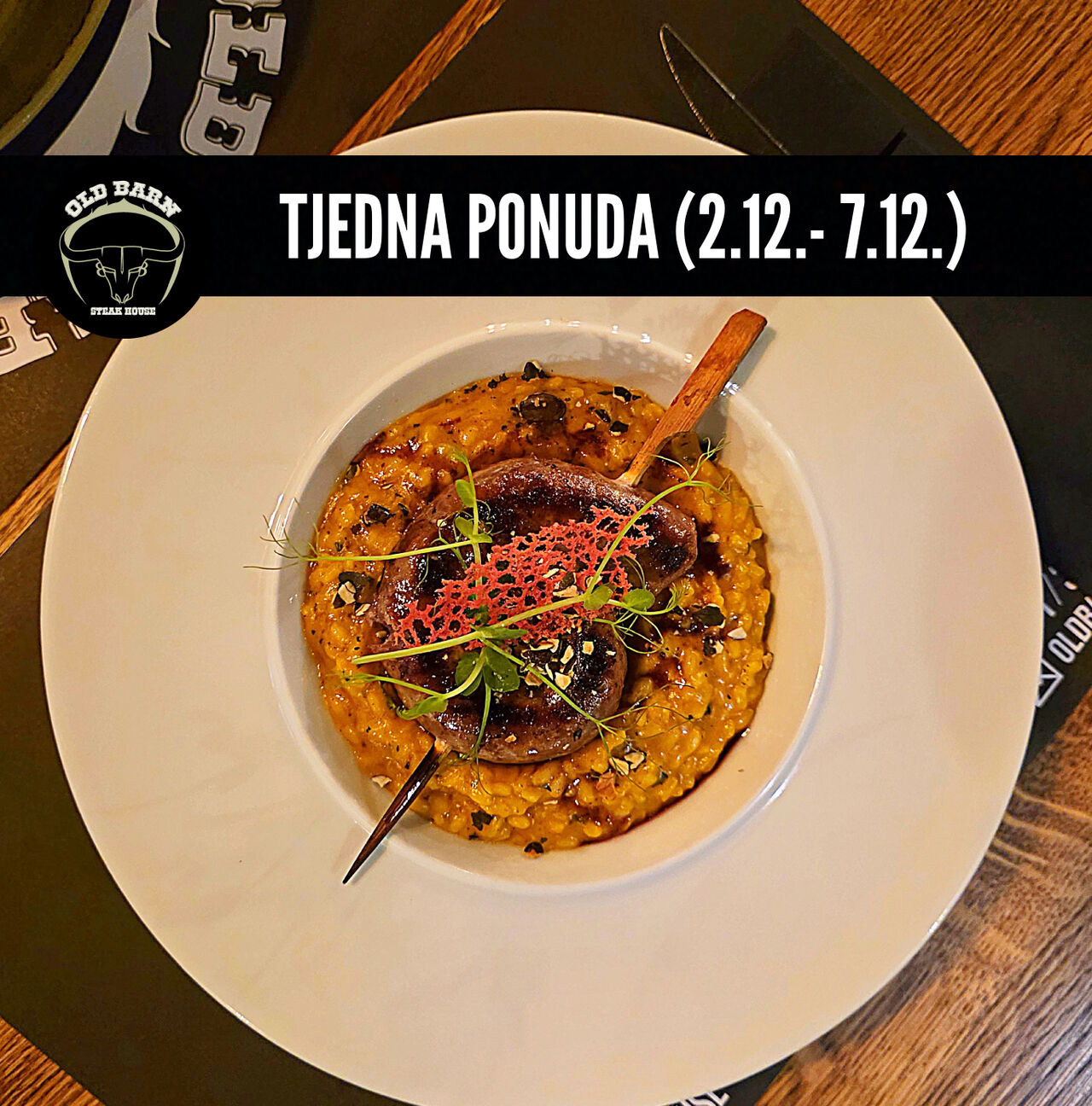 RIŽOTO OD BUČE S DOMAĆOM KOBASICOM I UMAK OD VINA