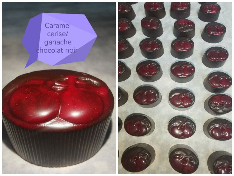 Caramel griotte / ganache chocolat noir 8.20€ les 100g