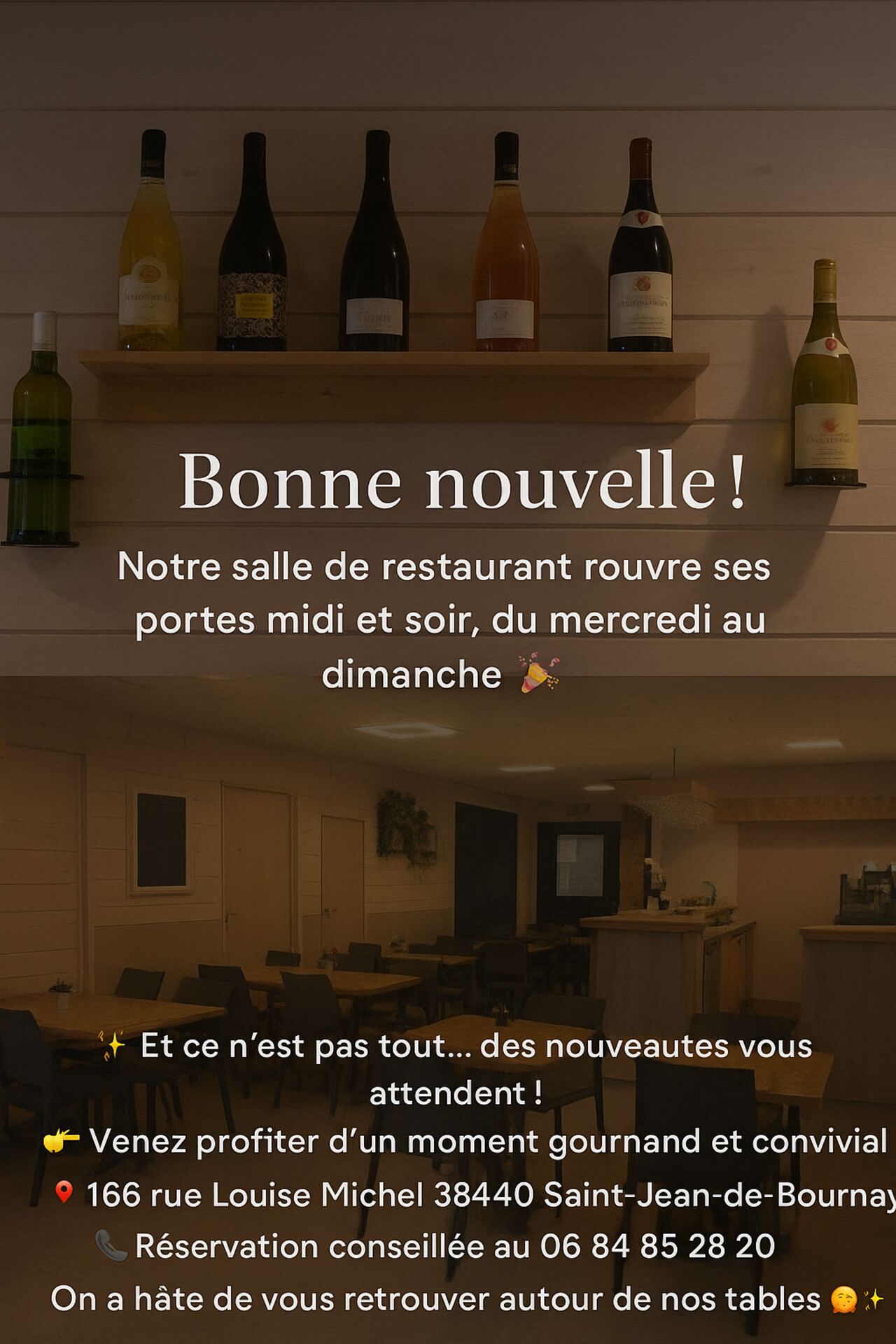 Réouverture de notre salle de restaurant