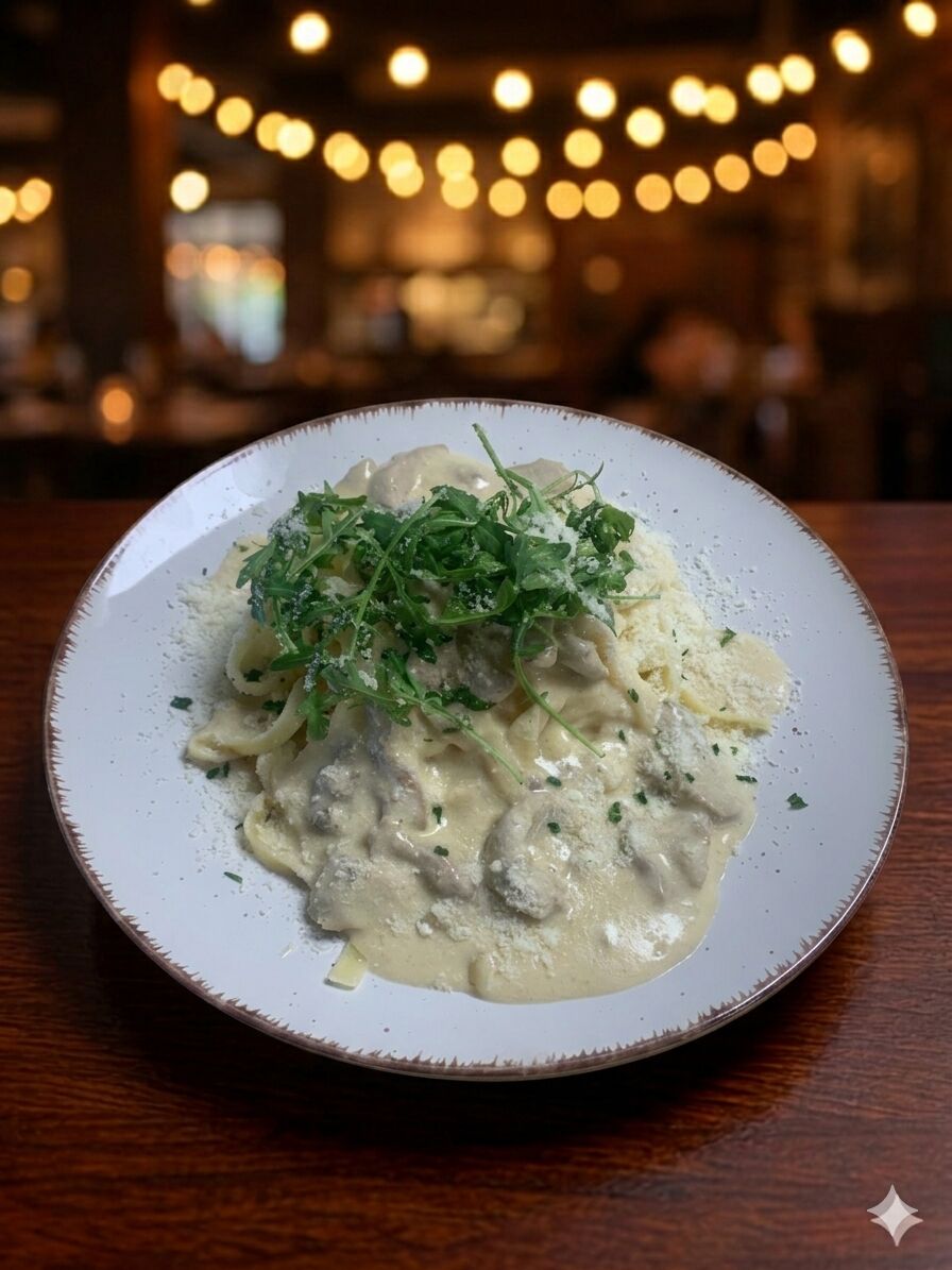 Tagliatelle s rezančekmi z panenky s hubovou omáčkou 