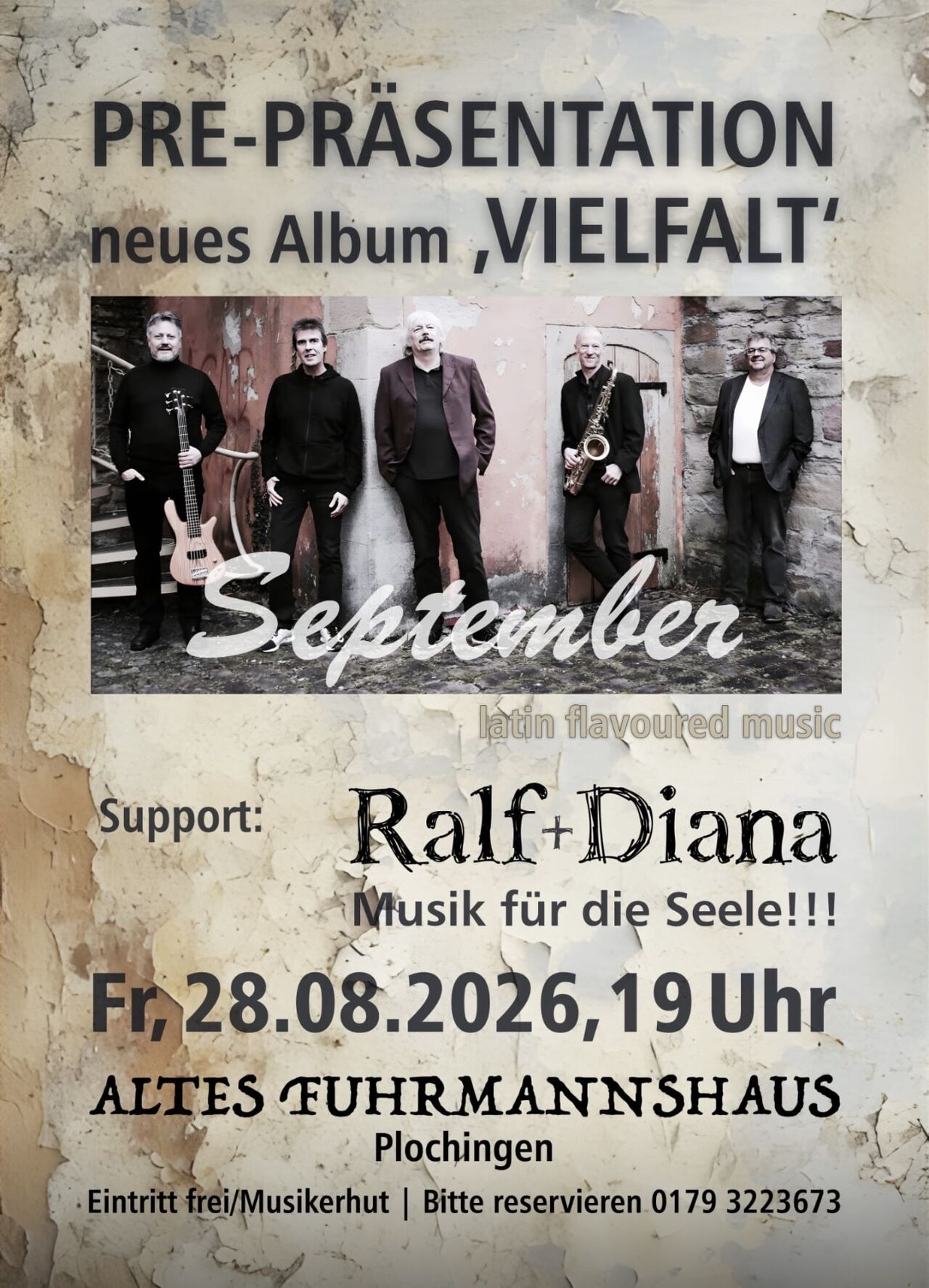 Freitag, 28.08.26: "SEPTEMBER" Latin Jazz, Diana und Ralf im Vorprogramm