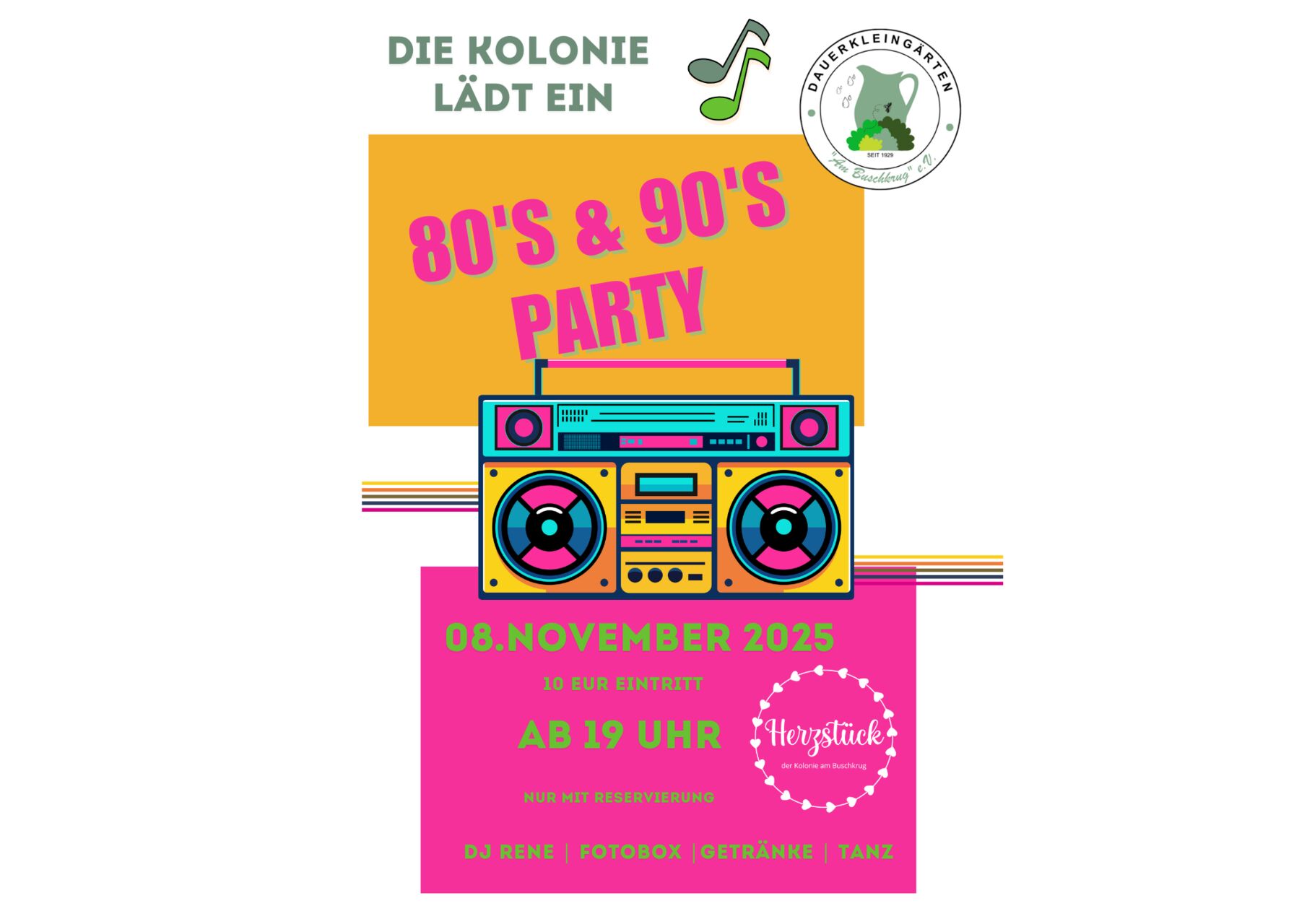 🎧 Let’s Dance – 80’s & 90’s Party im Herzstück 08.11.2025