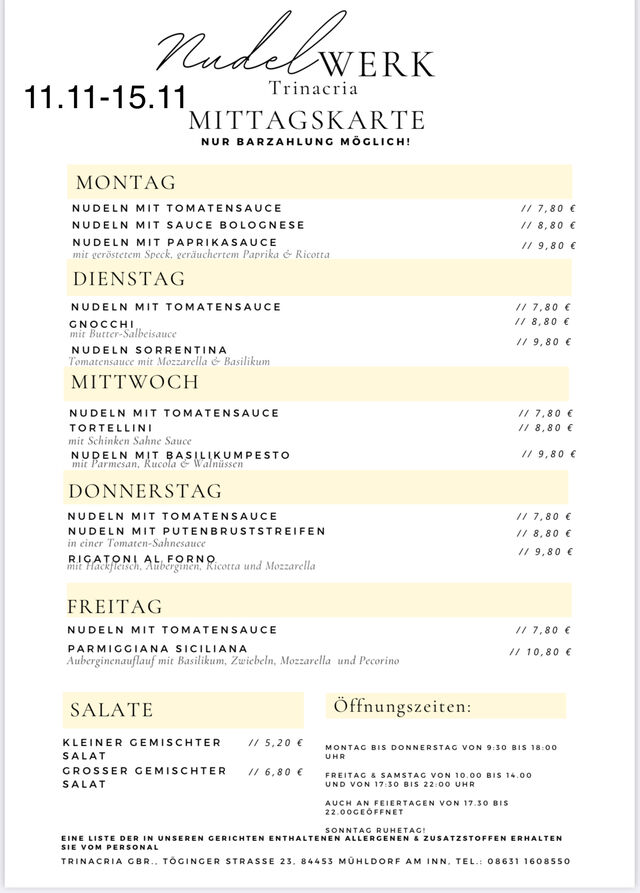 Mittagskarte von 11.11 - 15.11