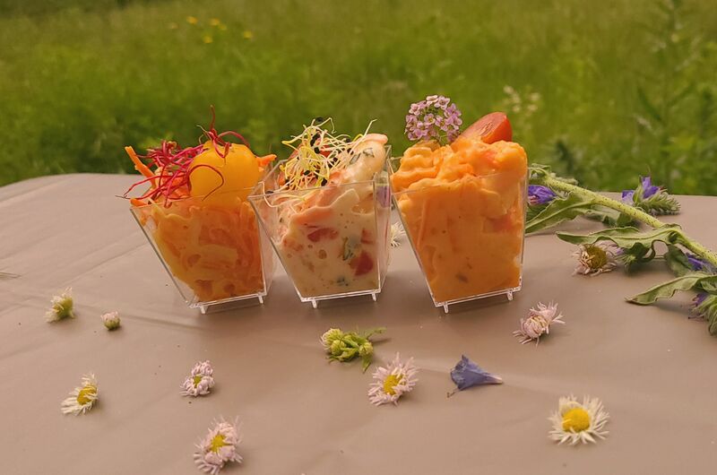 Verines de carottes râpées, fruits de mer