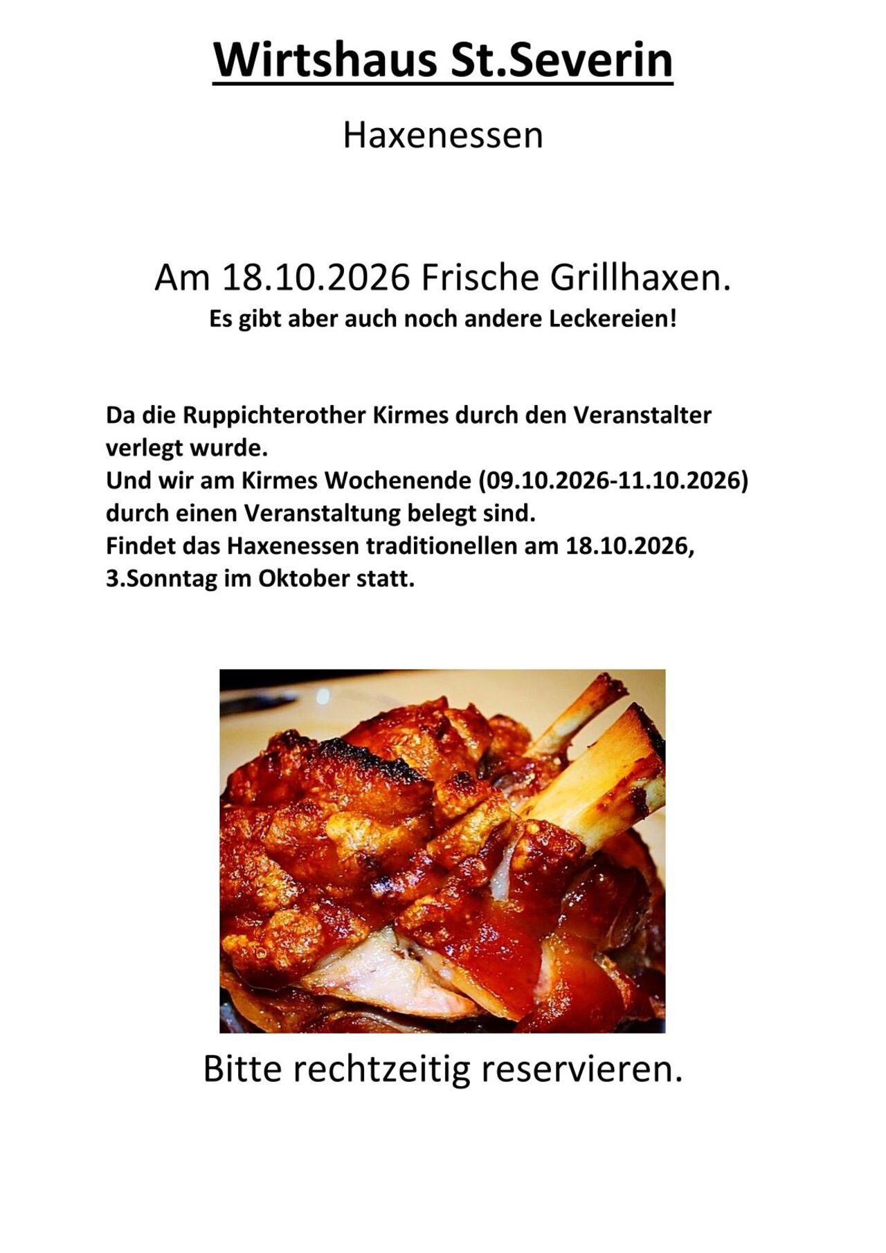 "Kirmes" Haxenessen 2026. Traditionell 3.Sonntag im Oktober