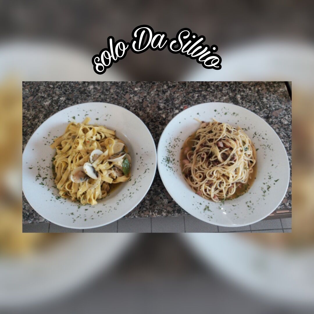 Tagliatelle con Luciopergo vongole in salsa di pesto
&
Spaghetti con polipo e lenticchie in salsa di lenticchie. ??