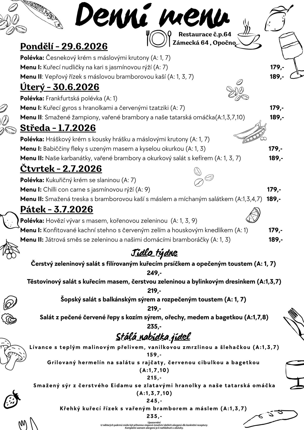 🍽️ Denní menu | 29. 6. – 3. 7. 🍽️