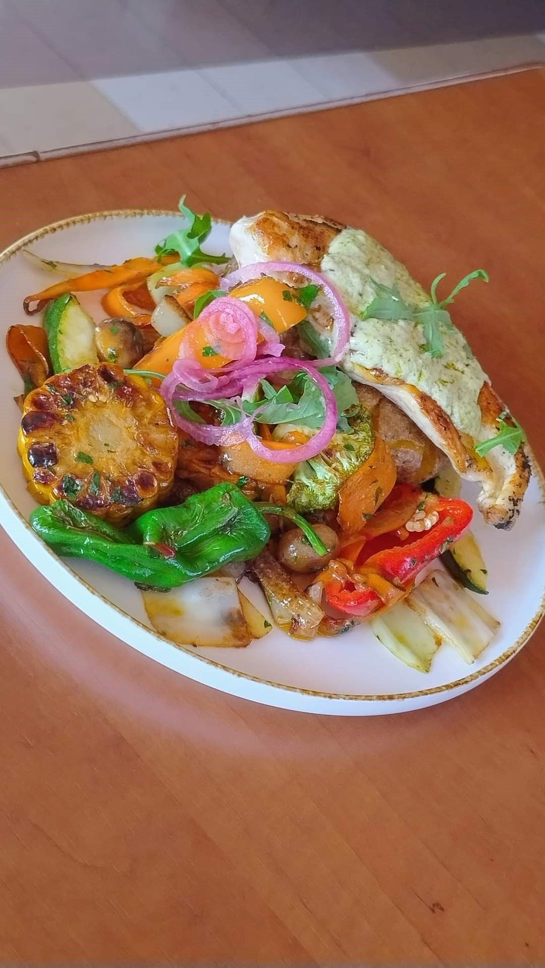 Grilled Chicken Breast with Vegetables and Aromatic Dressing