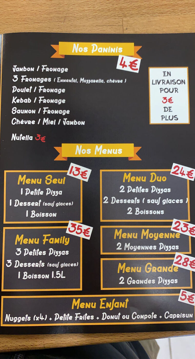 Nos paninis et menus
