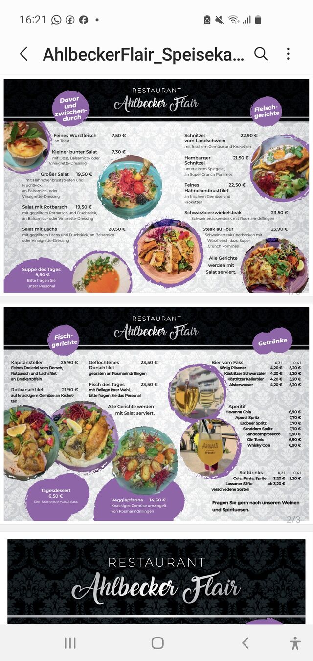 Ausschnitt Speisekarte 