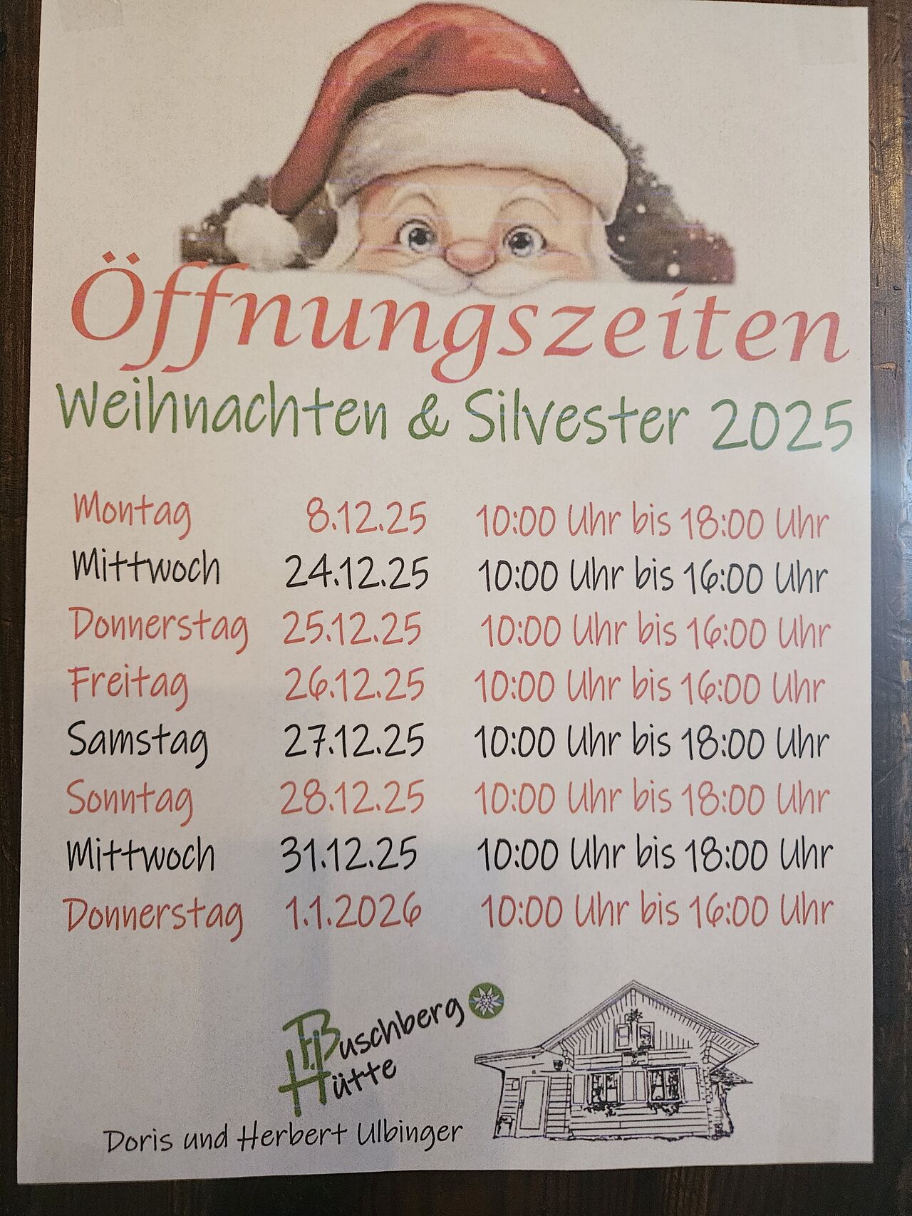 Dezember Öffnungszeiten