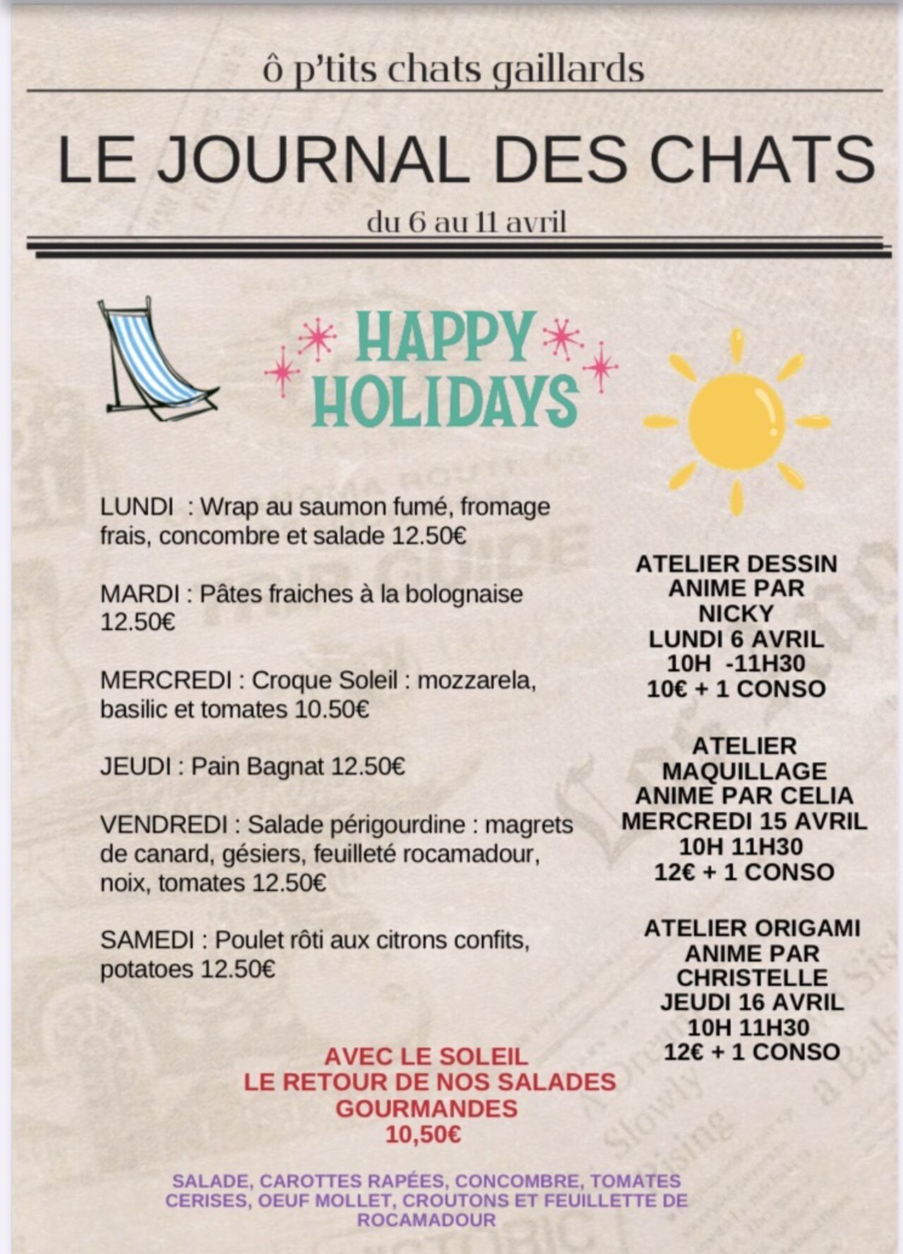 Menu du 6 au 11 avril