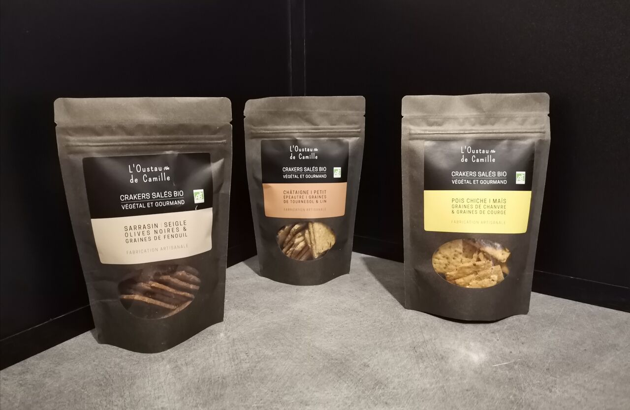 Crackers bio différents parfums sachet de 100g=5.90€ le sachet