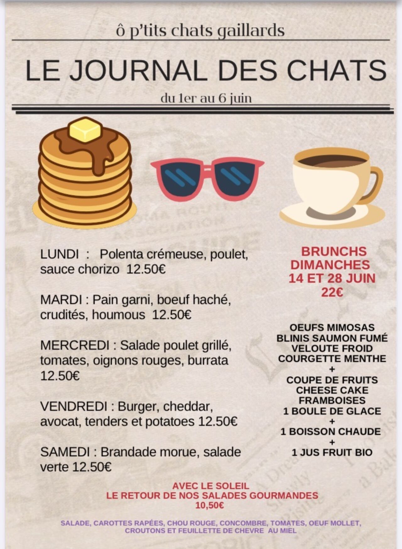 Menu du 1er au 6 juin