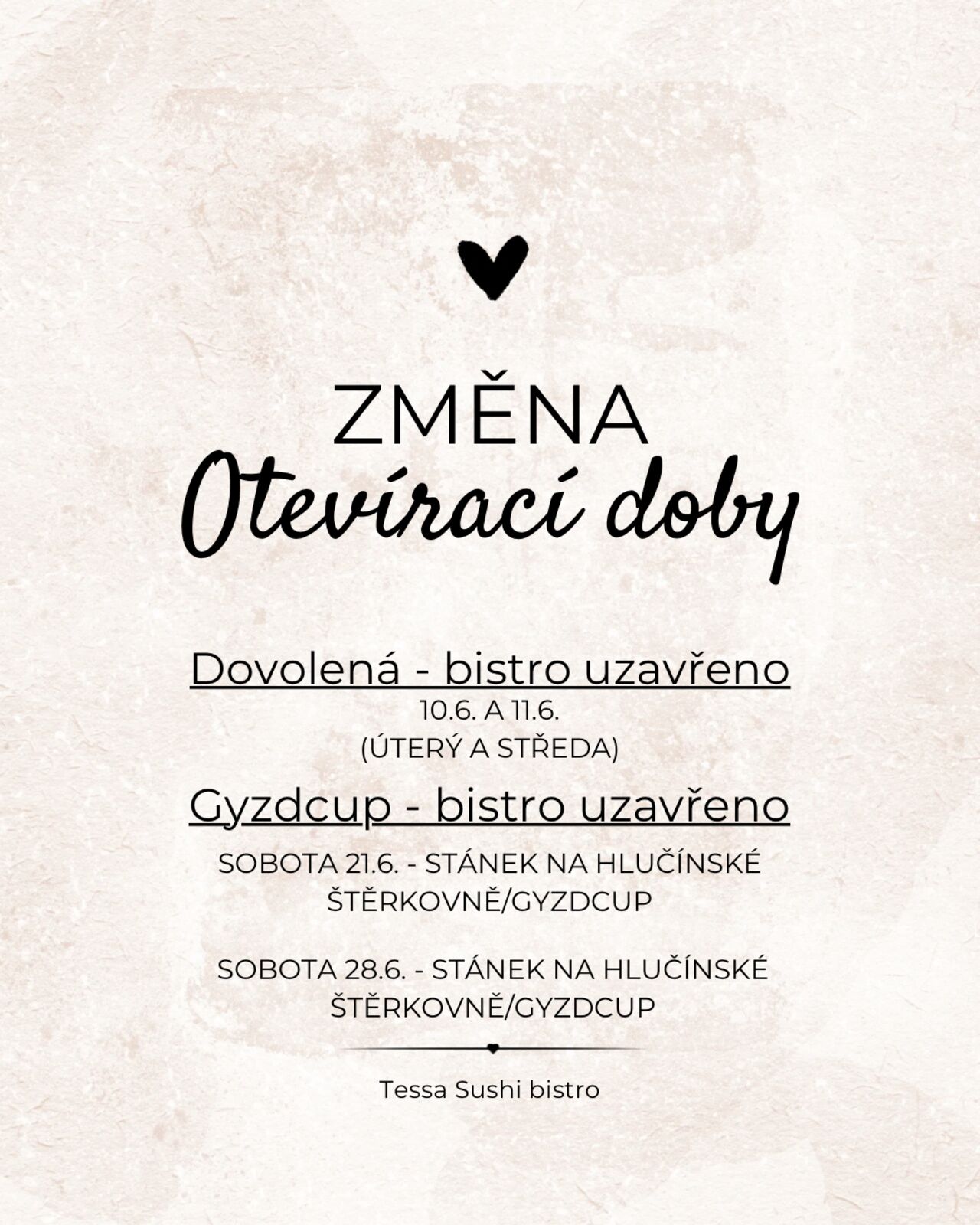 Změna otevírací doby červen