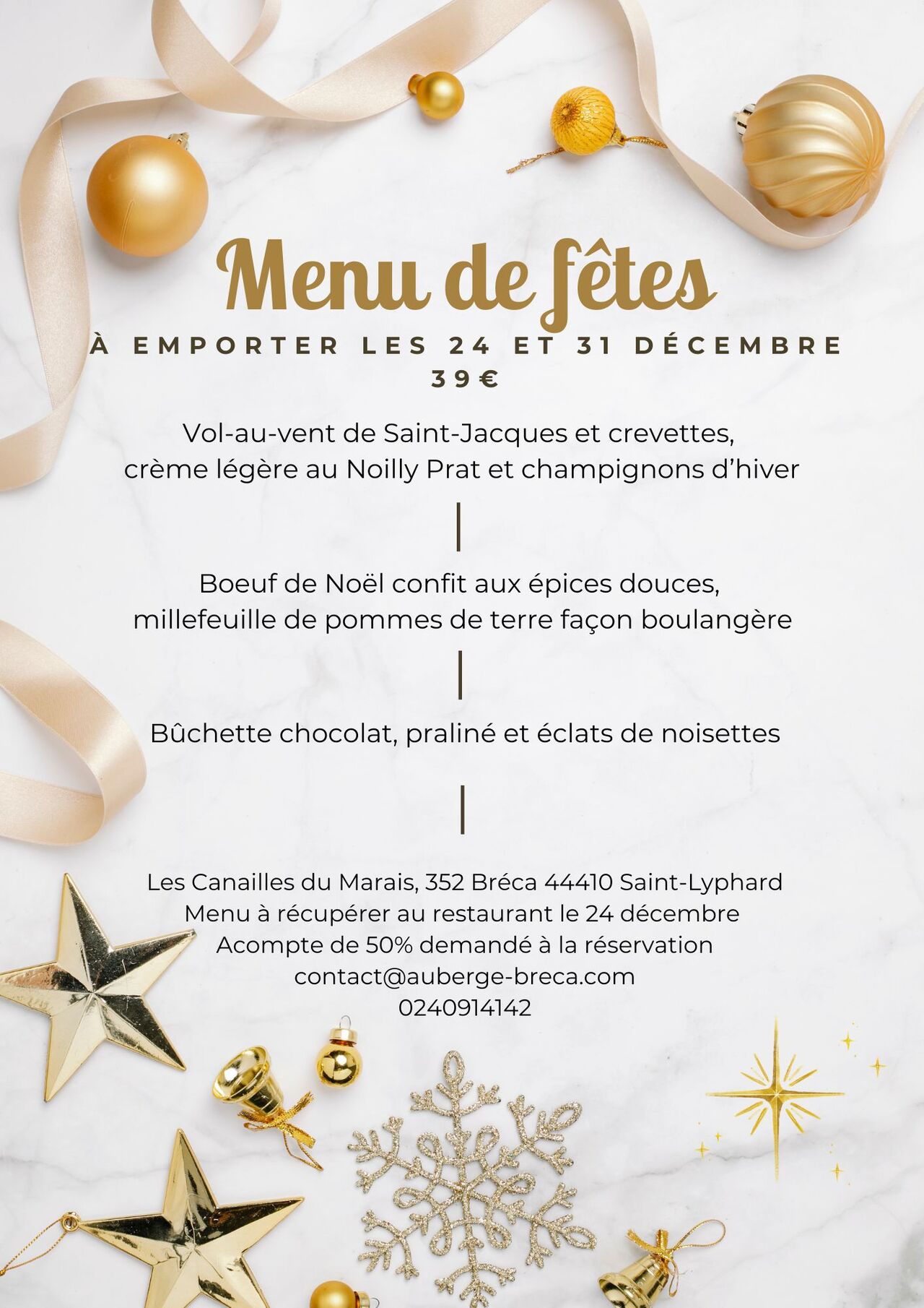 MENU DE FÊTES À EMPORTER