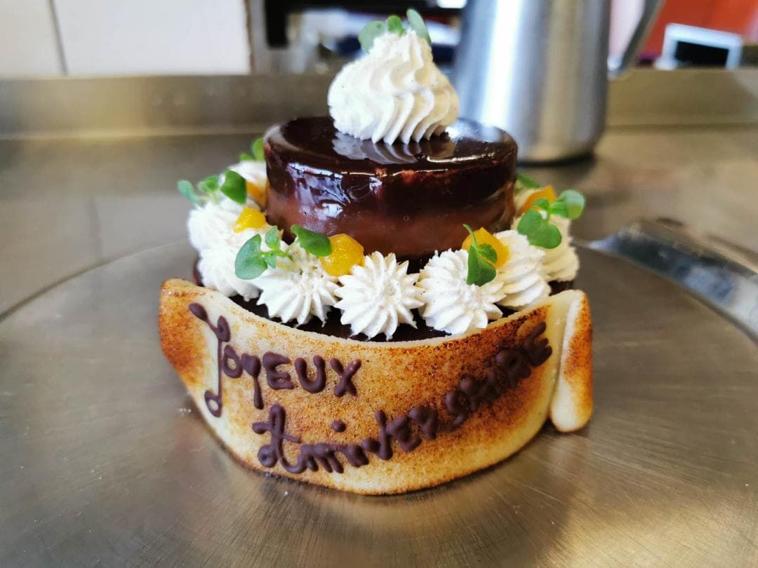 Gâteau d'anniversaire, royale chocolat, insert passion