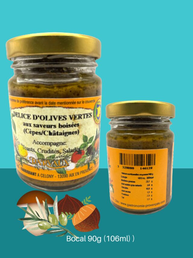 DELICE d'OLIVES VERTES aux saveurs boisées - 90g - 106ml