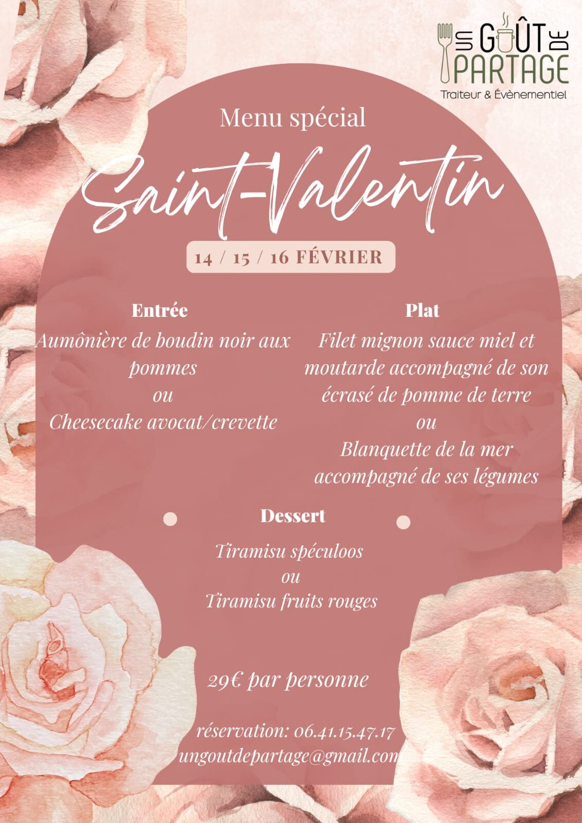 Menu Spécial Saint-Valentin