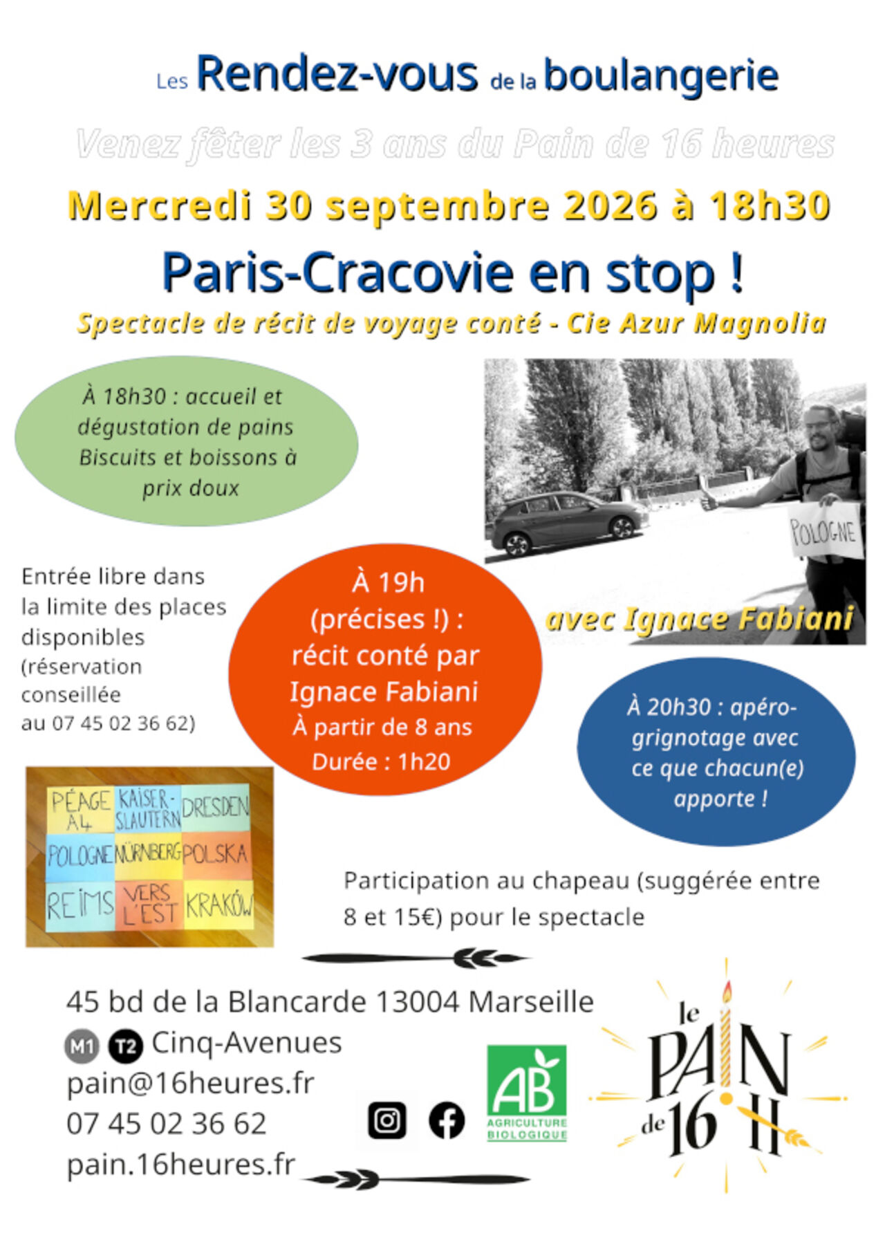 Spectacle de récit de voyage "Paris-Cracovie en Stop!"