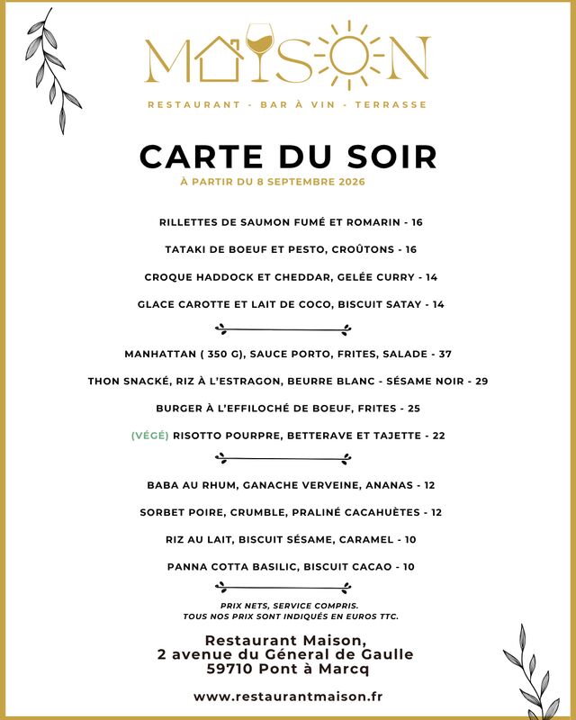 nouvelle carte du soir à partir du 8 septembre 2026